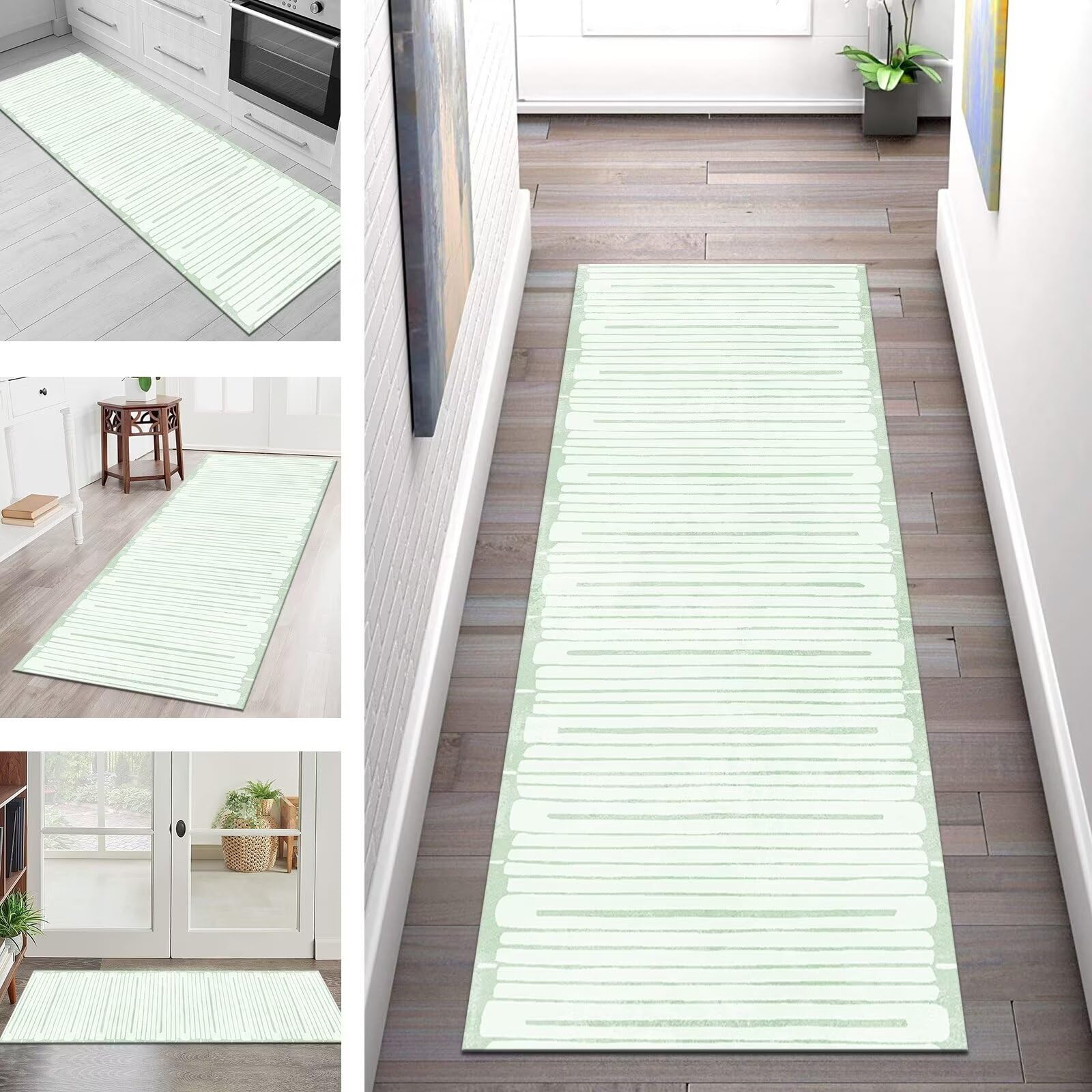 Tappeto Runner Passatoia 260 Cm Cucina Antiscivolo Lavabile – Moderno Rettangolare 3D Per Corridoio Ingresso, 120x260 Cm, Verde - 4