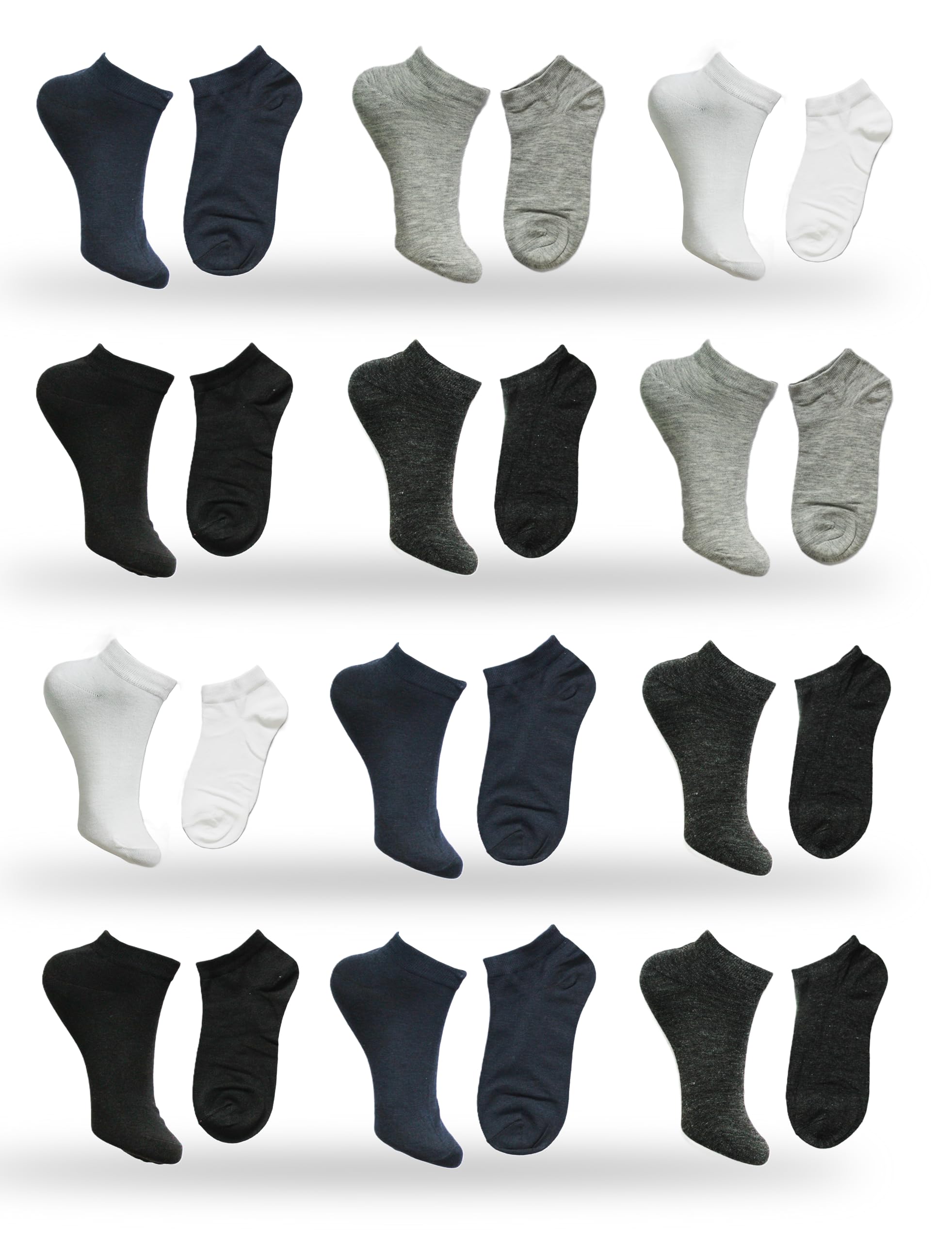 GenericKiteKrafts 12 Pairs Solid Ankle Socks for Men & Women, Multicolor, Pack of 12, Free Size
