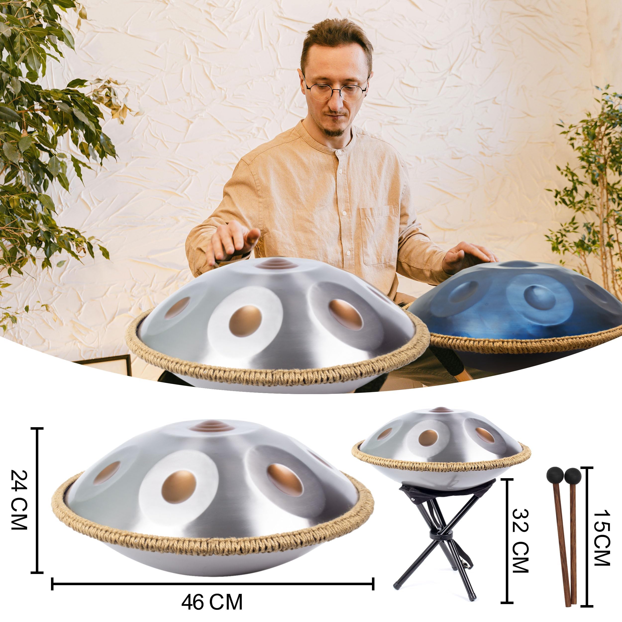 45 cm ręczny bęben dla dorosłych, wysokiej jakości D moll ręczny instrument z 9 precyzyjnie dostrojonymi nutami, bęben ręczny 432 Hz dla początkujących