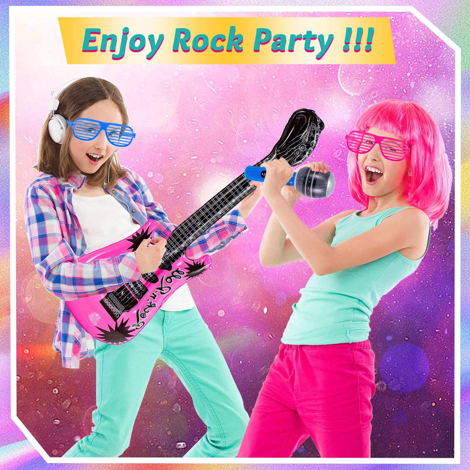 11 strumenti gonfiabili Rock Star, set di strumenti gonfiabili, per feste gonfiabili, accessori per strumenti musicali a tema anni '80 anni '90