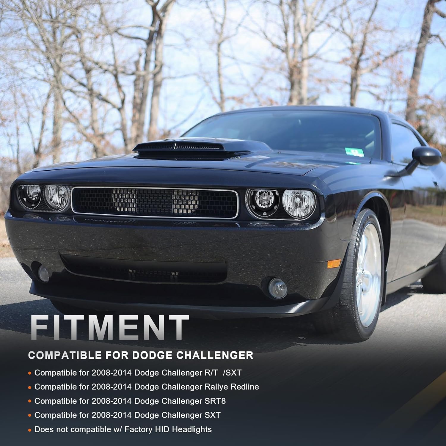 Headlights Assembly Compatible for 2008-2014 Dodge Challenger R/T Halogen Headlamps Black Housing Clear Reflector Driver and Passenger Side CH2502219 CH2503219