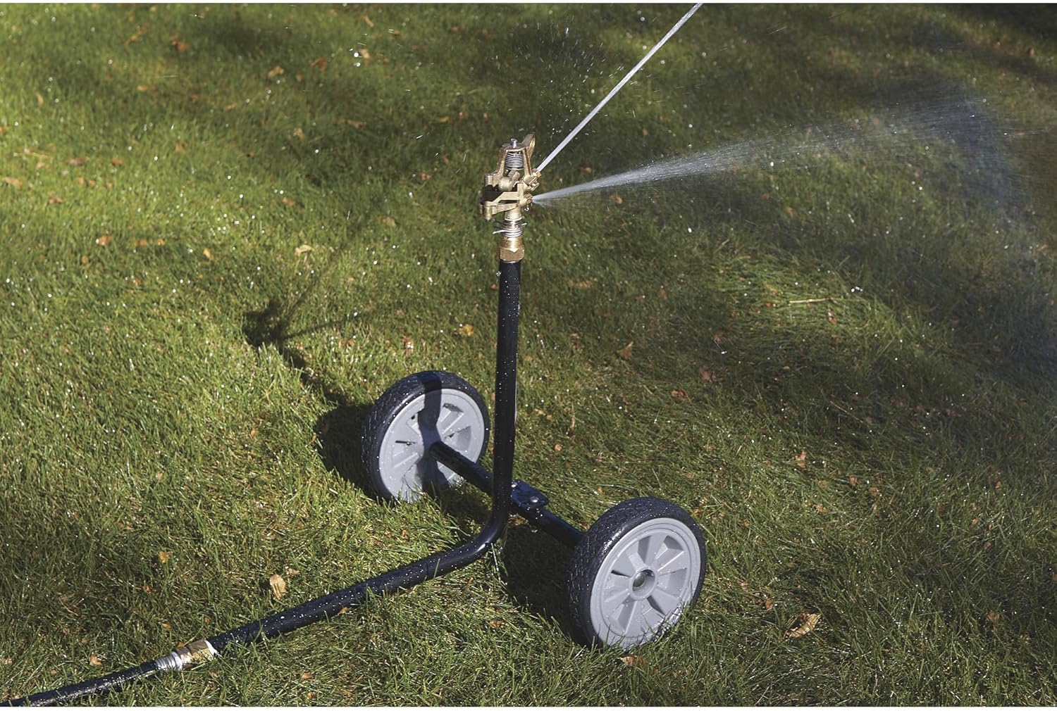 Strongway Wheeled Sprinkler - 3/4in. Brass Sprinkler Head with 2 Nozzles, 8in. Poly Wheels