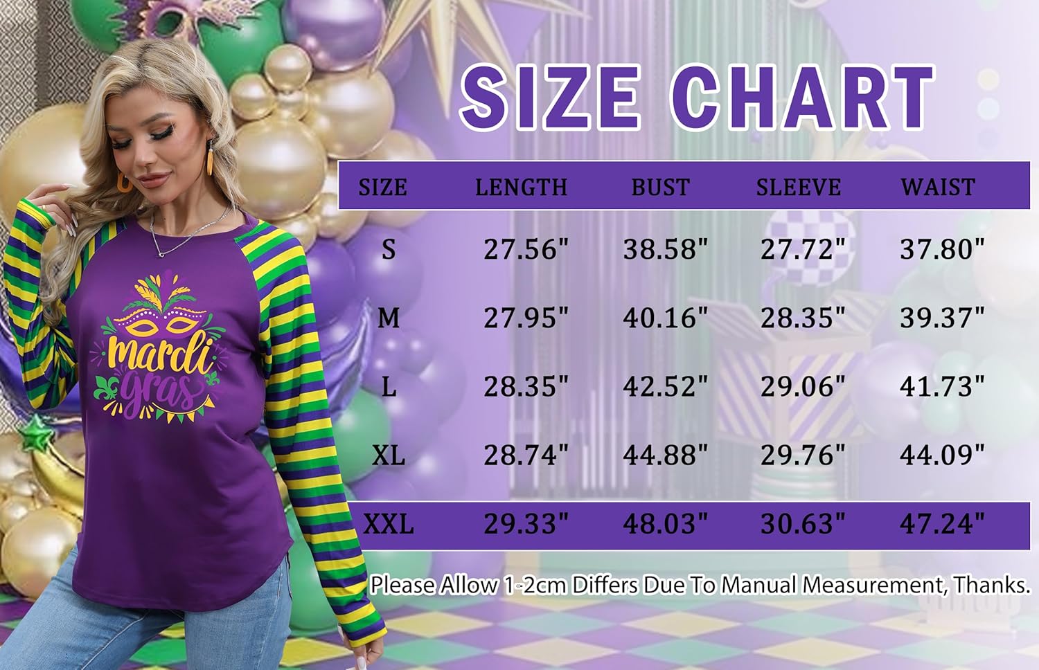 Mardi Shirts for Women: Carnival Glitter Mask Graphic T Shirt Mardi Outfit Fat Tuesday Long Sleeve Tops - Image 6