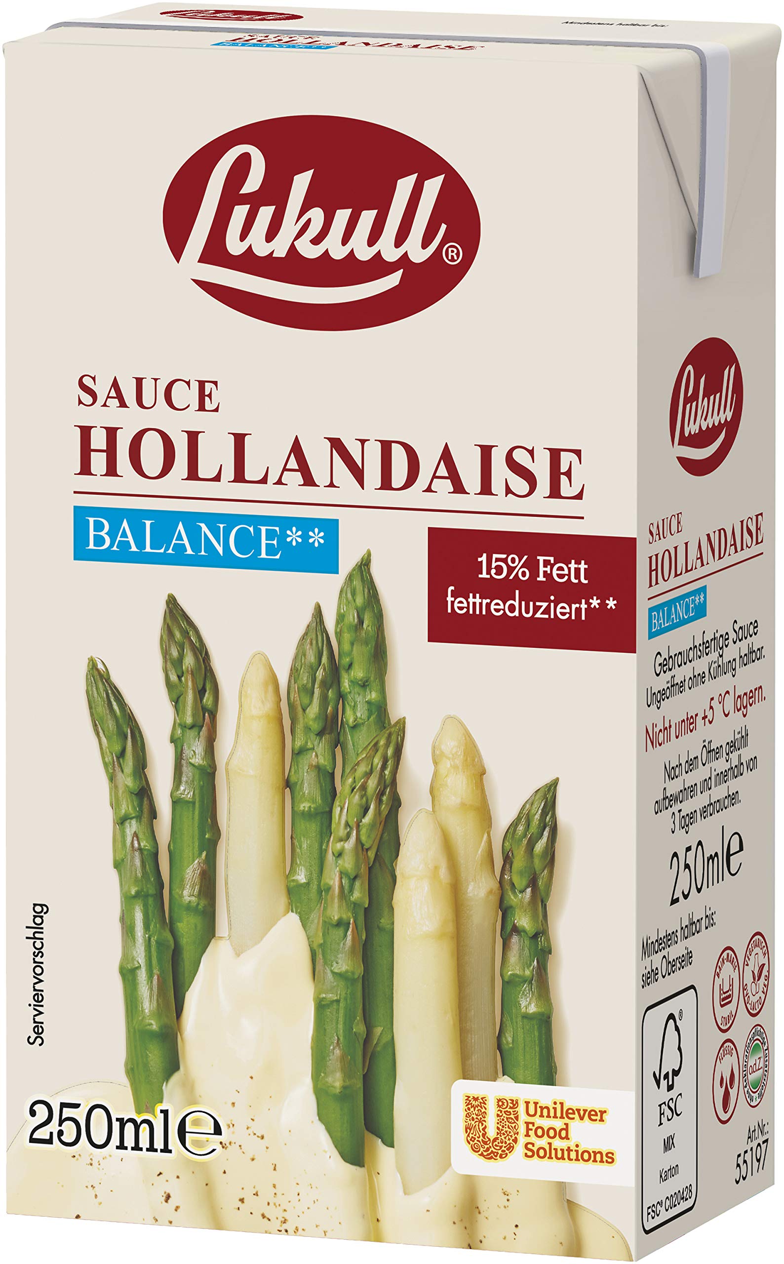 Lukull Sauce Hollandaise balance sofort einsetzbar, zart, cremig und gelingsicher, 12er Pack (12 x 250 ml) Lebensmittel & Getränke