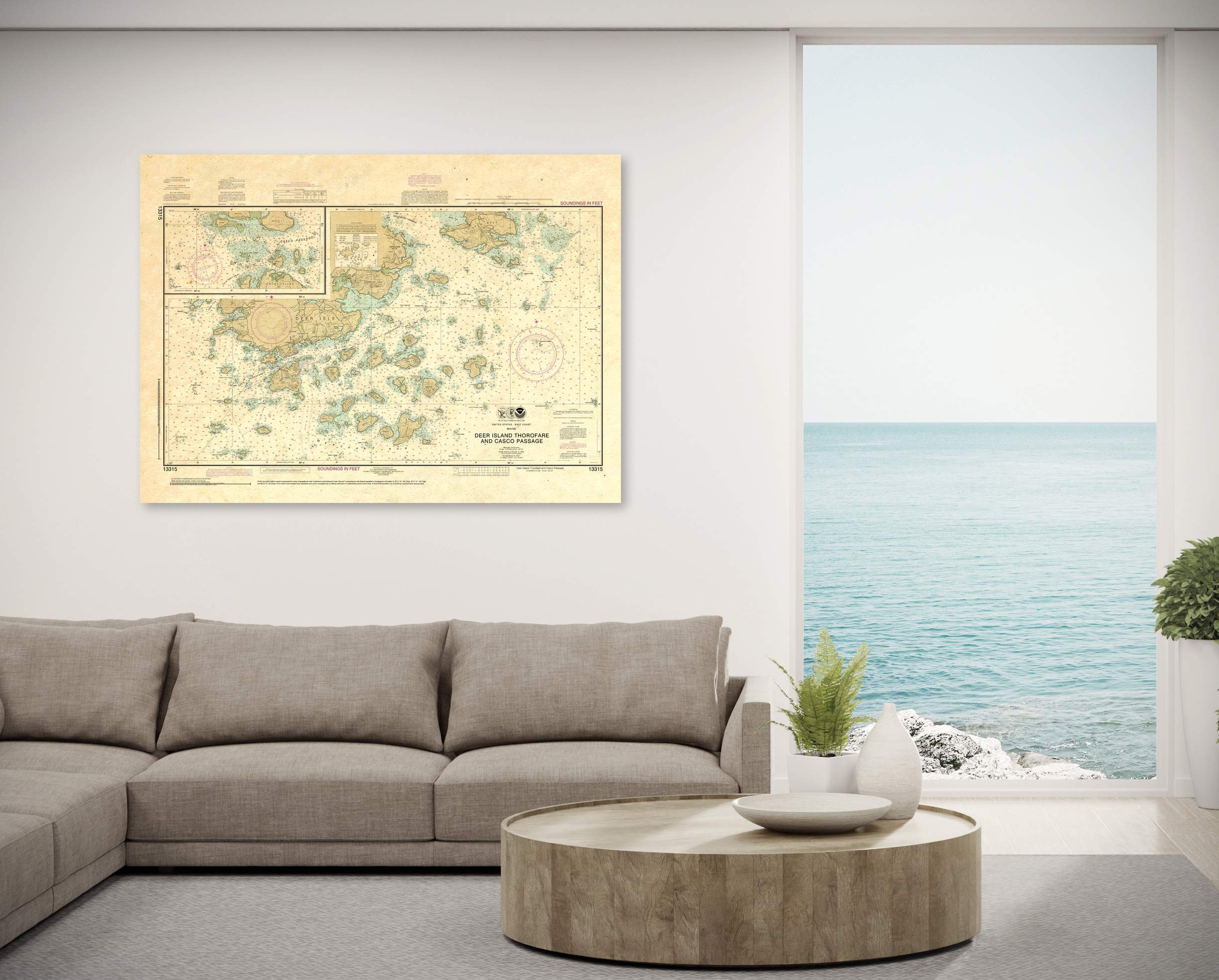 Paradise Cay Publications, Inc. Antiqued NOAA Chart 13315: Deer Island Thorofare and Casco Passage