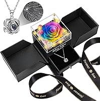 Vista 1 de Rosa preservada real a multicolor y collar con frase “te amo”, flores eternas, regalo de cumpleaños para mujer, mamá, esposa, novia, abuela, en San