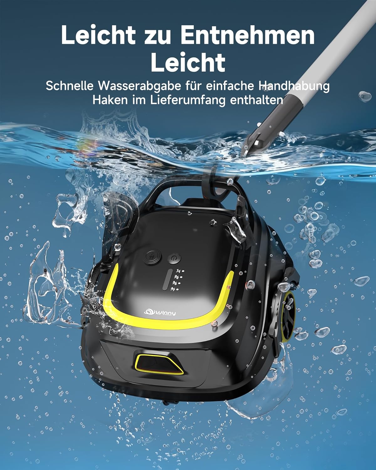 WYBOT A1 Robotic Pool Cleaner – Dual-Layer Filtration, 120-Min Runtime, Powerful Cordless Pool Vacuum for Above-Ground & Flat Pools, Efficient Debris Removal (Black&Yellow)