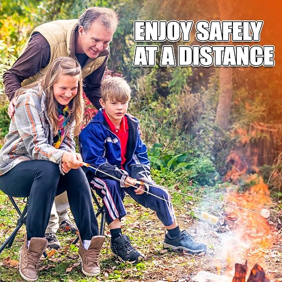 Briout Extendable Stainless Steel Roasting Sticks - Smores Sticks for Fire Pit Long 32 Inch, Smore Skewers Hot Dog Fork Campfire Accessories, Camping Essentials for S'mores - 10 Pack