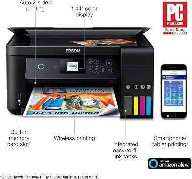 Epson EcoTank ET-2750 Wireless Color All-in-One Cartridge-Free Supertank Printer with Scanner, Copier and Ethernet, Regular