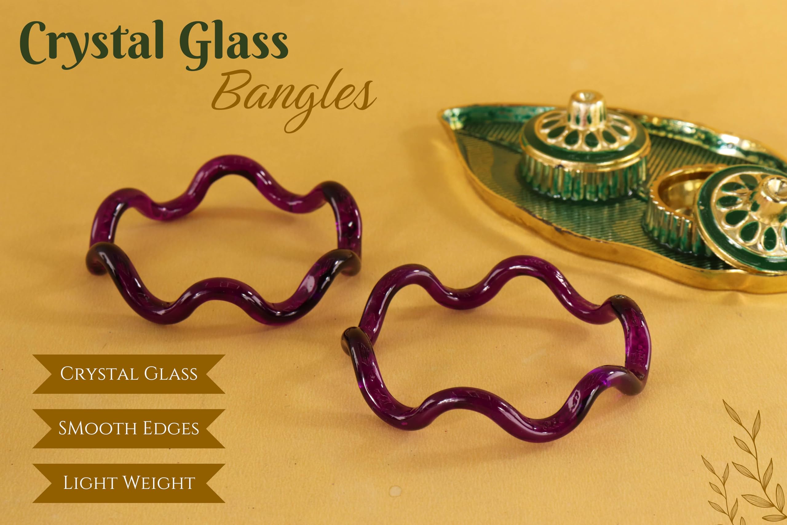 NMII ZigZag Crystal Glass Bangles Spiral Kada Set For Women & Girls | Bangles For Women Glass Kangan Set | Purple Glass Bangles | Trendy Stylish Spiral Twisted Design Kada Bangle-(GK48-Purple-2.2) 3