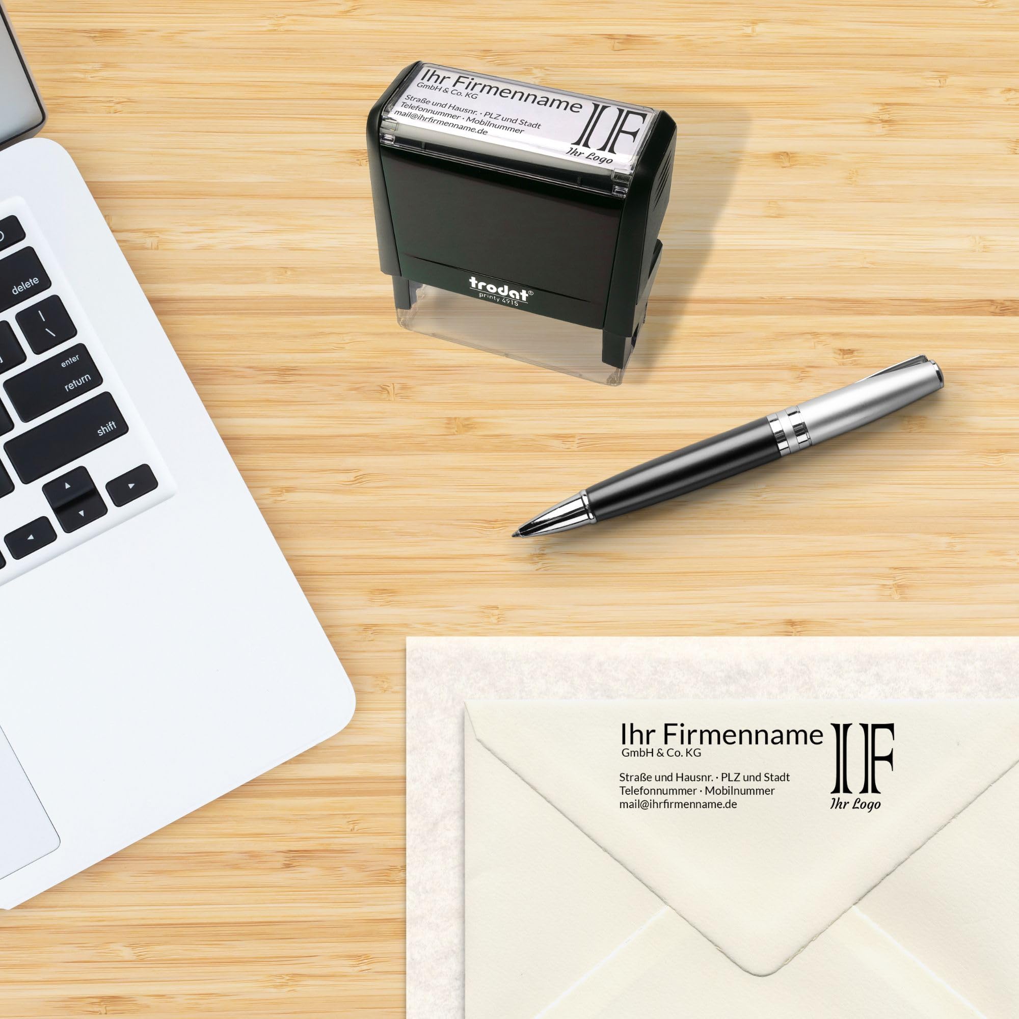 Trodat Firmenstempel mit Logo und Text – Printy 4915 Personalisierter Stempel inklusive Grafik und Wunschtext, Selbstfärbend, Abdruck 70 x 25 mm