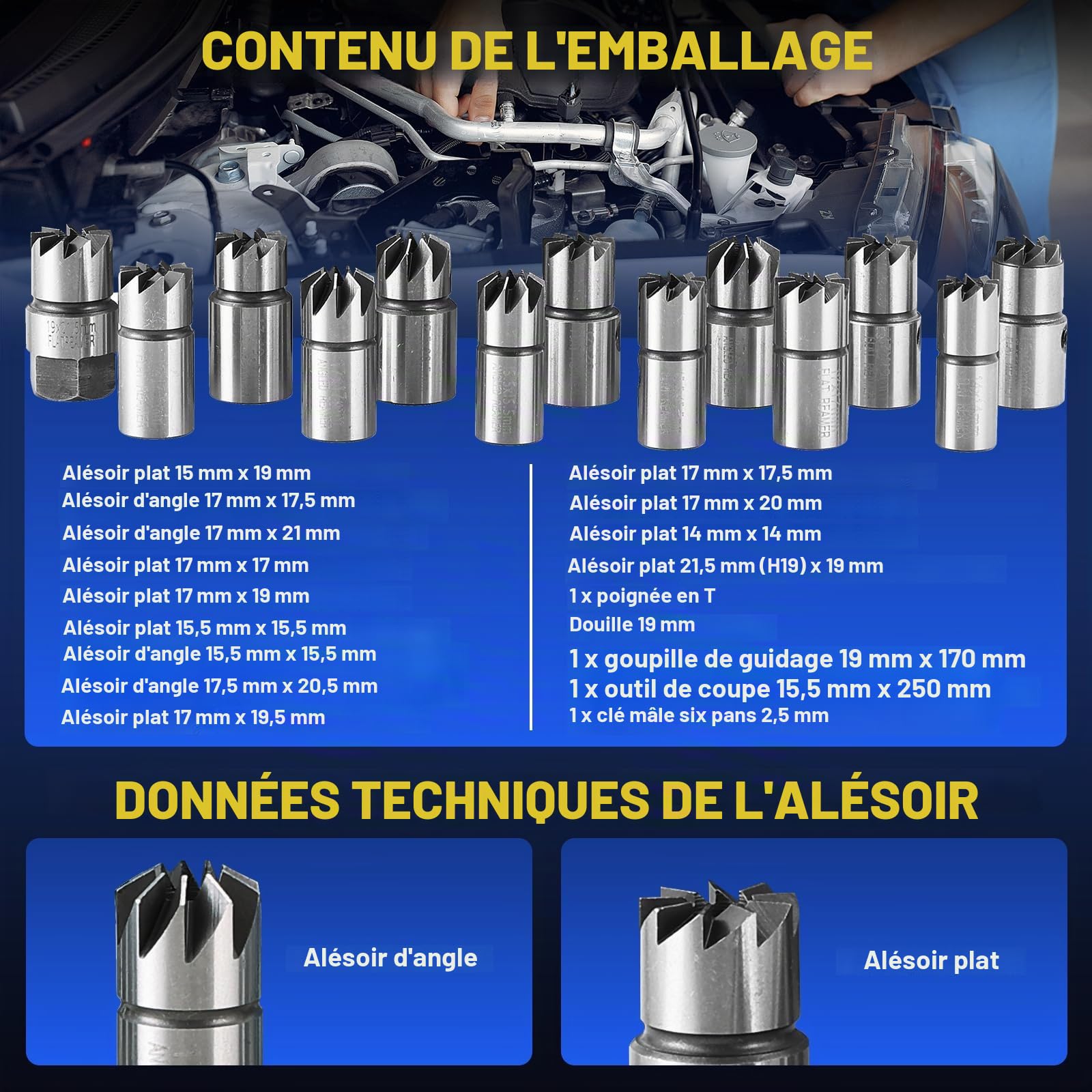 DASBET Lot de 17 outils pour sièges d'injecteur diesel Ensemble de nettoyage de siège d'injecteur Outil de découpe professionnel pour siège d'injecteur diesel Ensemble de retrait de carbone pour