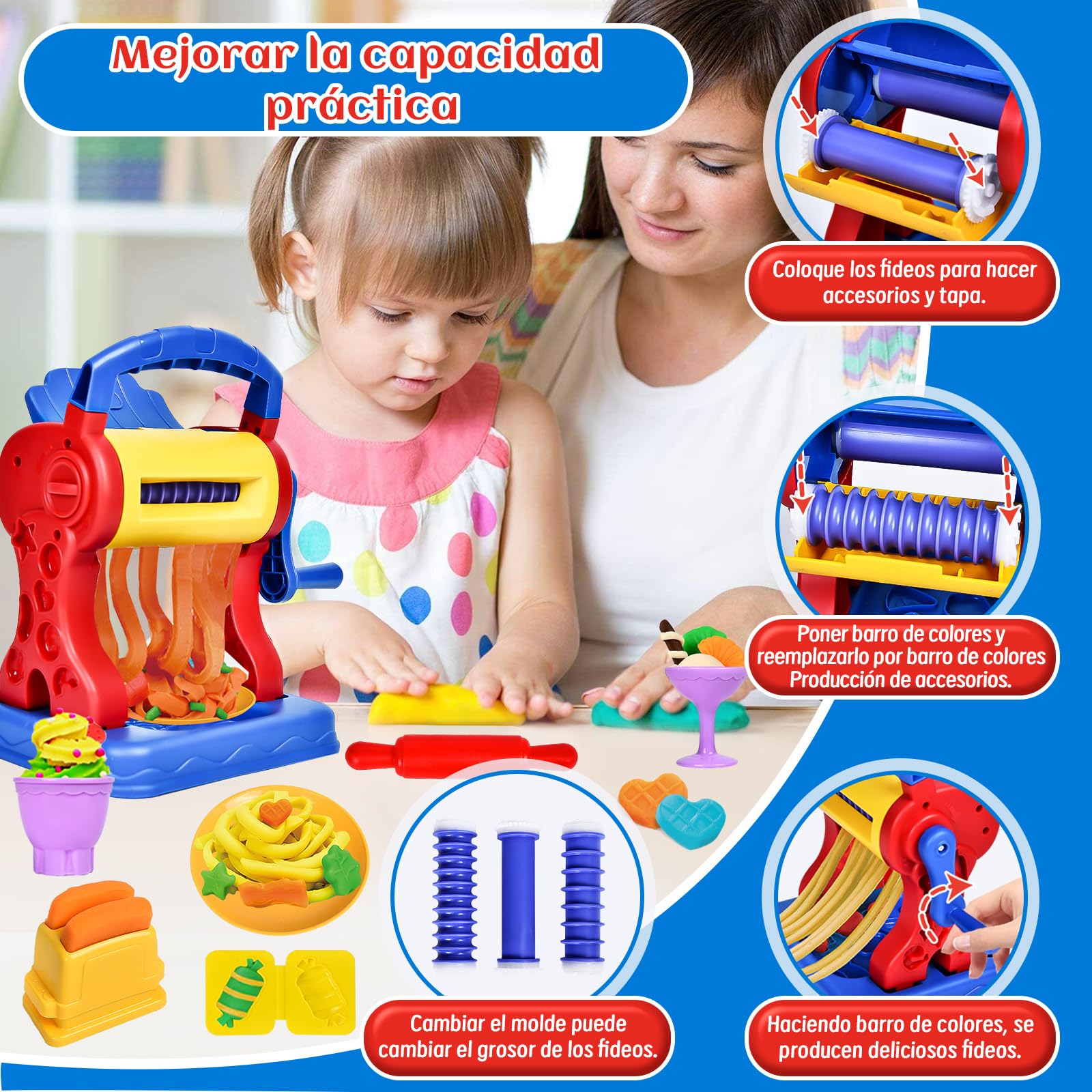 Herenear - Juego De Plastilina Con 46 Moldes Y 12 Cajas De Arcilla | Máquina De Helados, Hamburguesas Y Espaguetis | Regalo Para Niños +3 Años | Incluye Herramientas