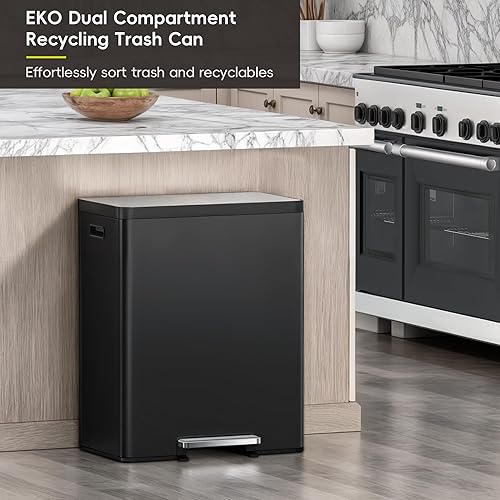 Miniatura 31 de EKO EcoCasa II - Bote de basura doble de 36 L + 24 L con cubo de reciclaje, cubo de basura de acero inoxidable con tapa, compartimento desodorante