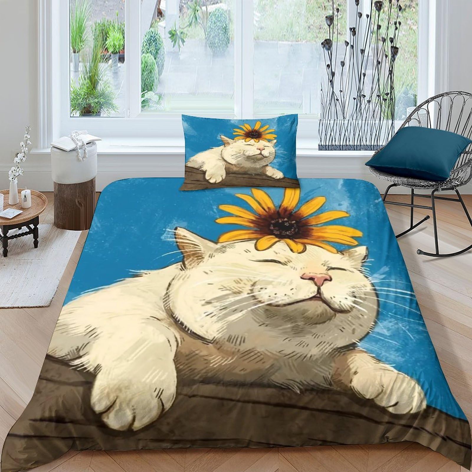 Idée cadeau amoureux des animaux avec cette parure de lit chat 3D single