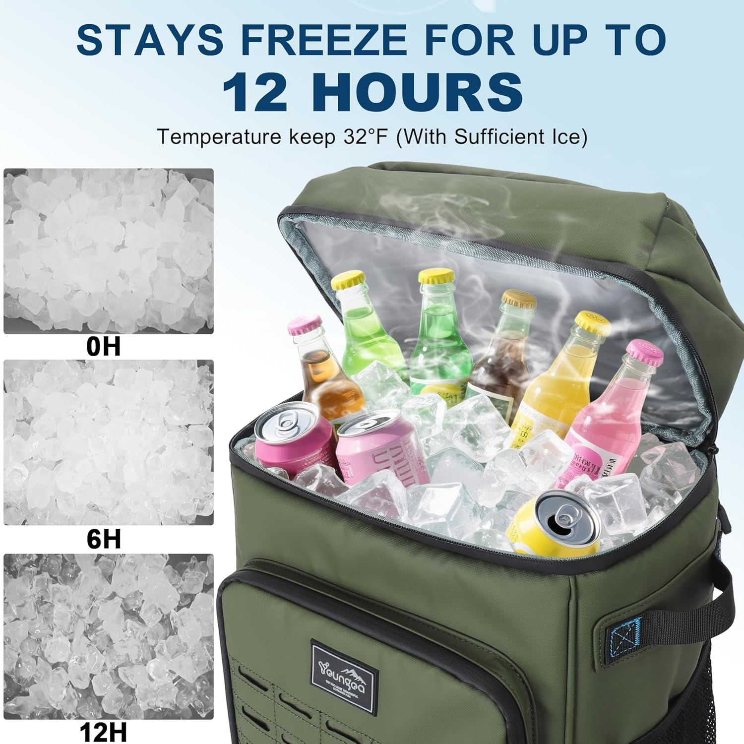 Cooler Backpack Insulated Waterproof for Men and Women, 2 Insulated Compartments Backpack Cooler for Beach Travel Camping, Portable Lightweight (Green, Large)