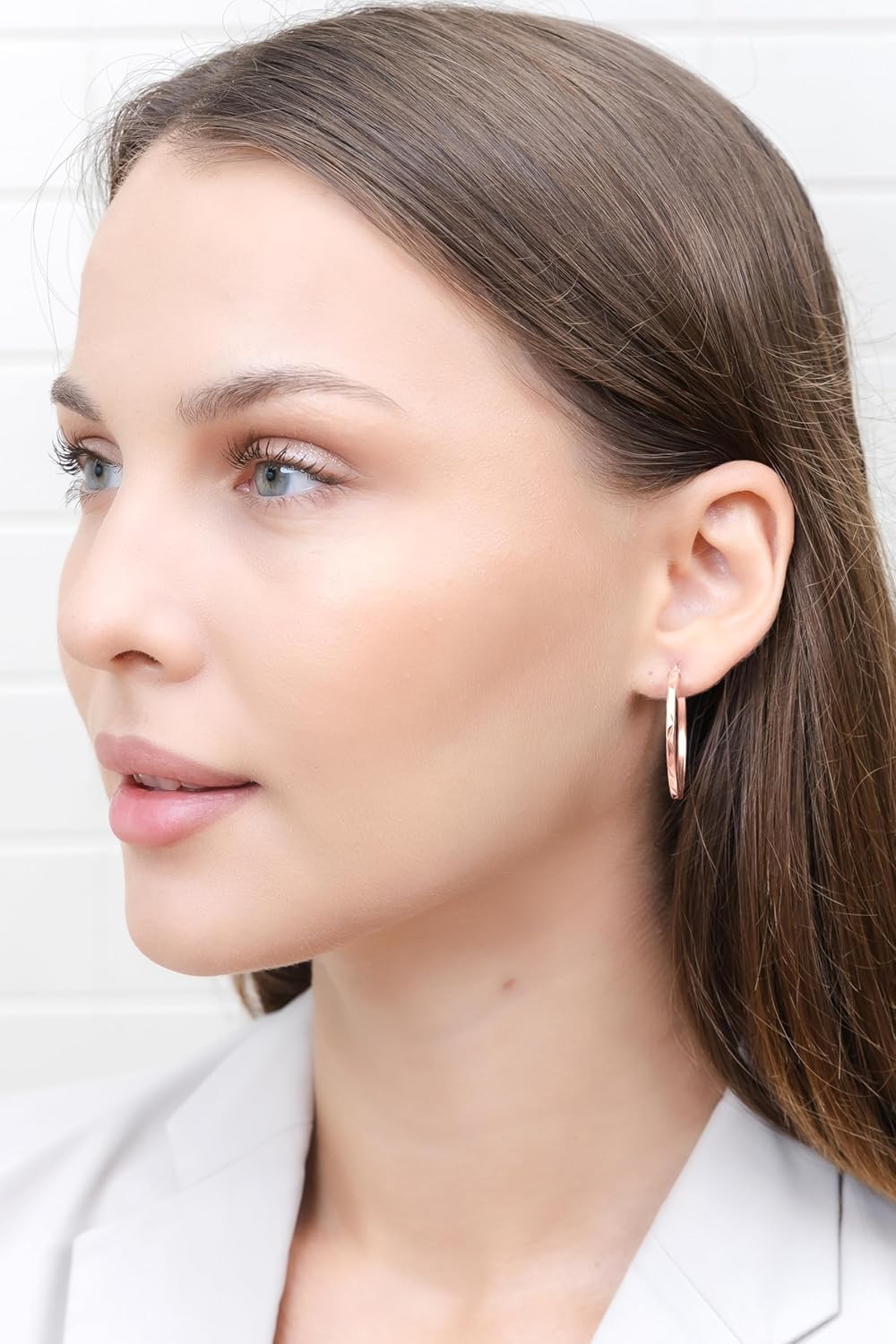 Rose Gold Tone Silver Diamond Cut Round Hoop Earrings 30mm