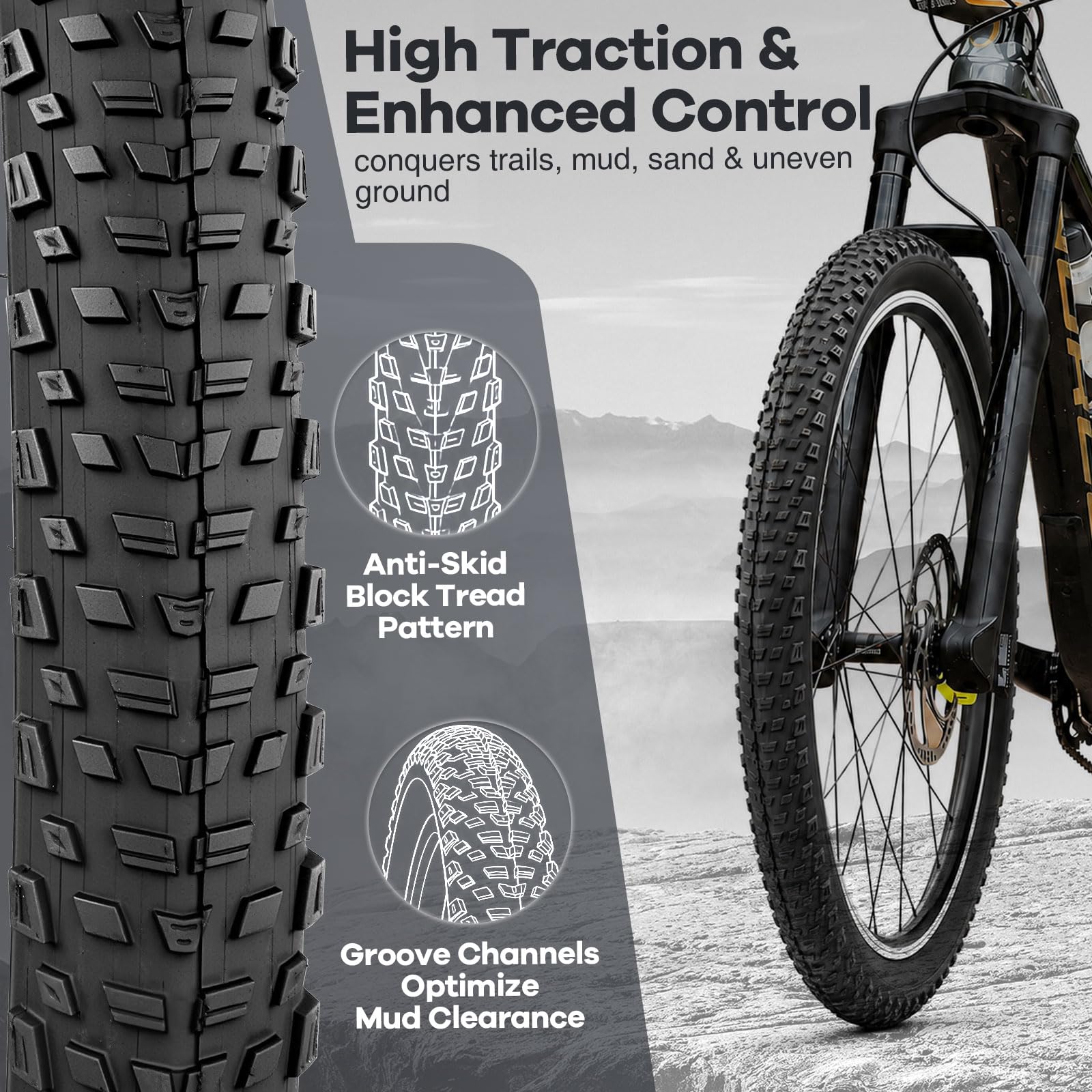 27.5/29 pulgadas MTB neumáticos manguera Set 27.5x2.4 60-584 / 29x2.4 60-622 – Perfil de tacos hasta 40PSI + 2 palancas de neumáticos