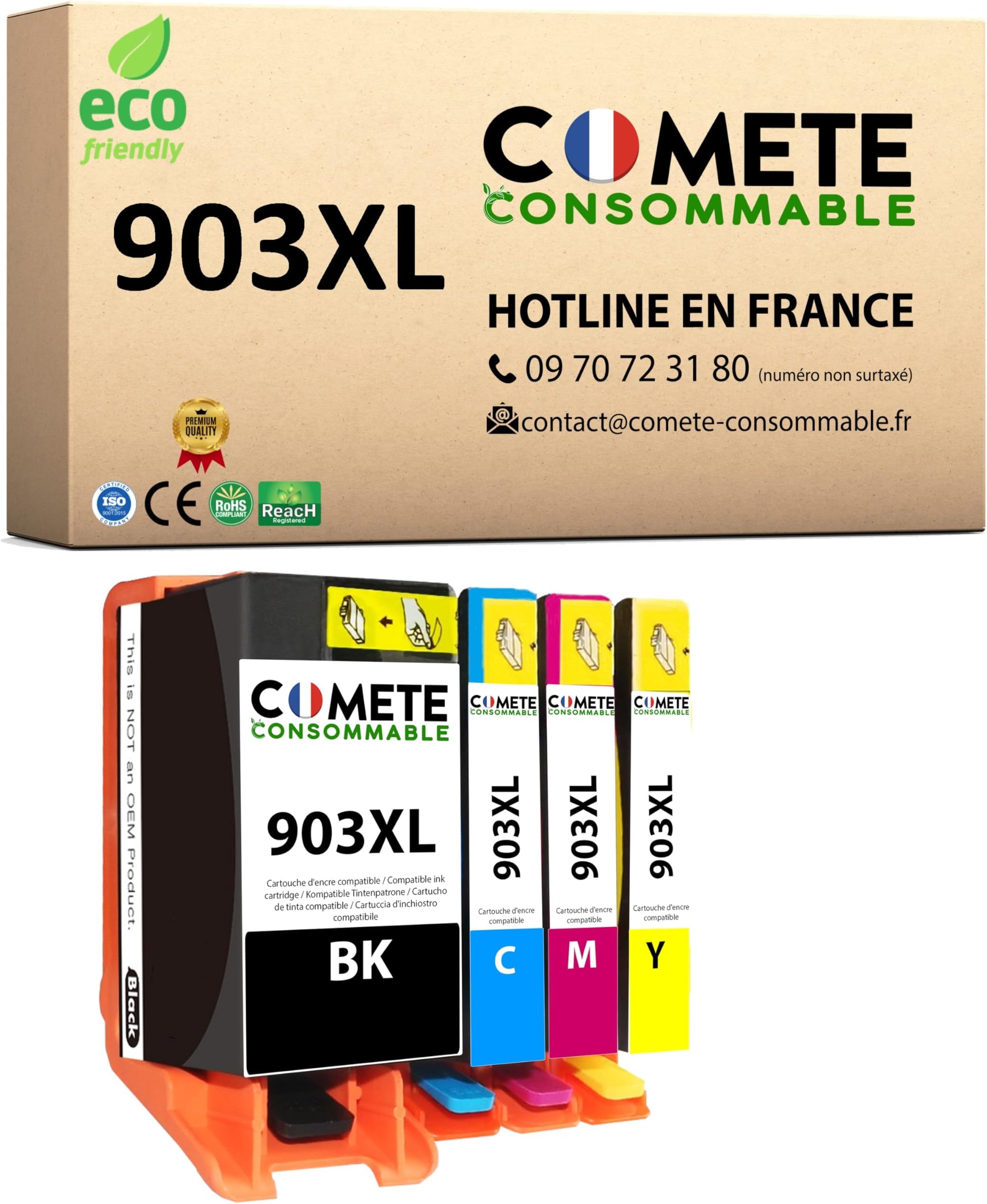 Cartouches D'encre Compatibles HP 903 XL - Lot 4 Couleurs (Noir, Cyan, Magenta, Jaune) - Marque Hehua