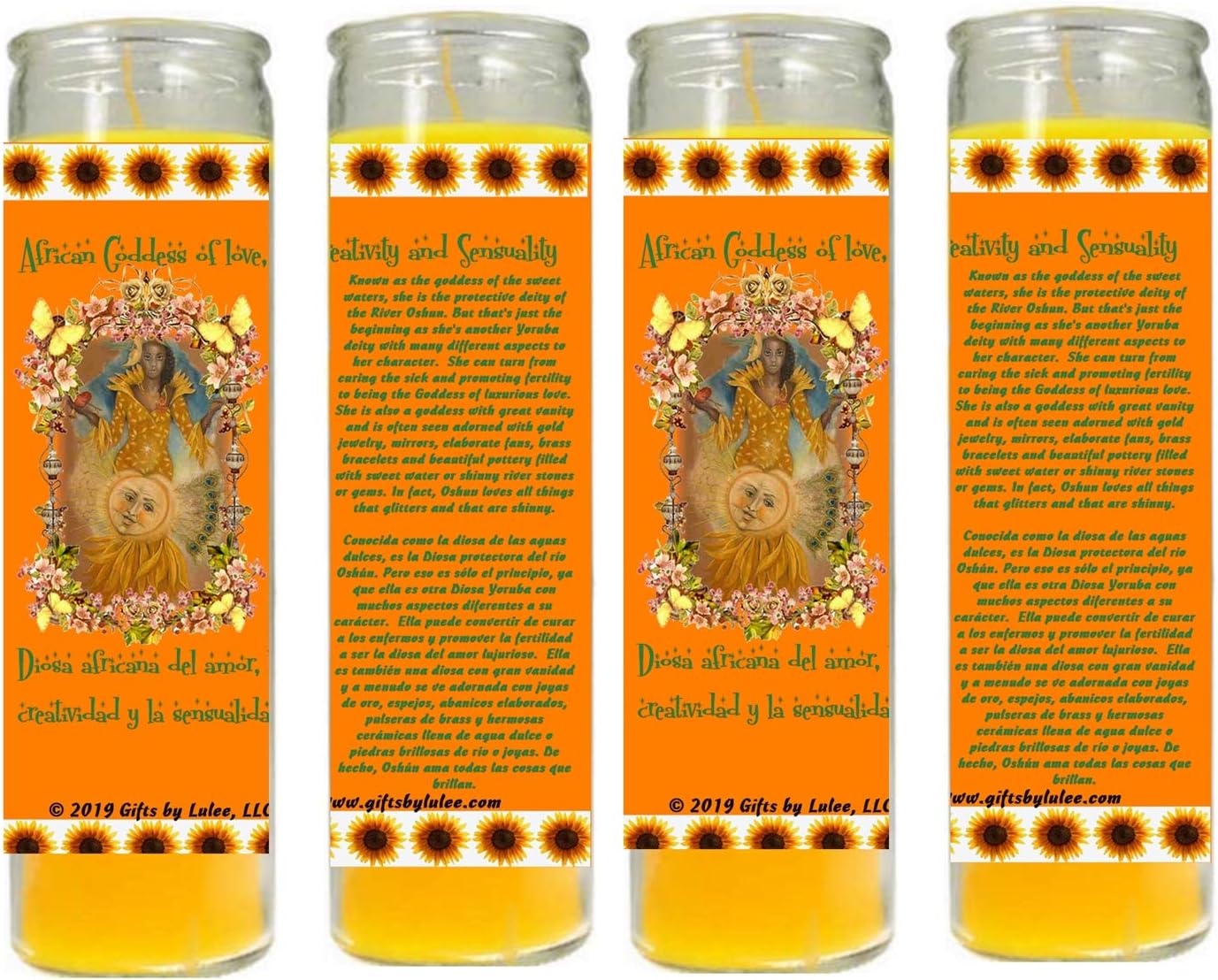 Gifts by Lulee, LLC OSHUN OCHUN Vela Amarilla Santeria Collection Con Imagen a Todo Color Sets De 2 O 4 Velas (4)