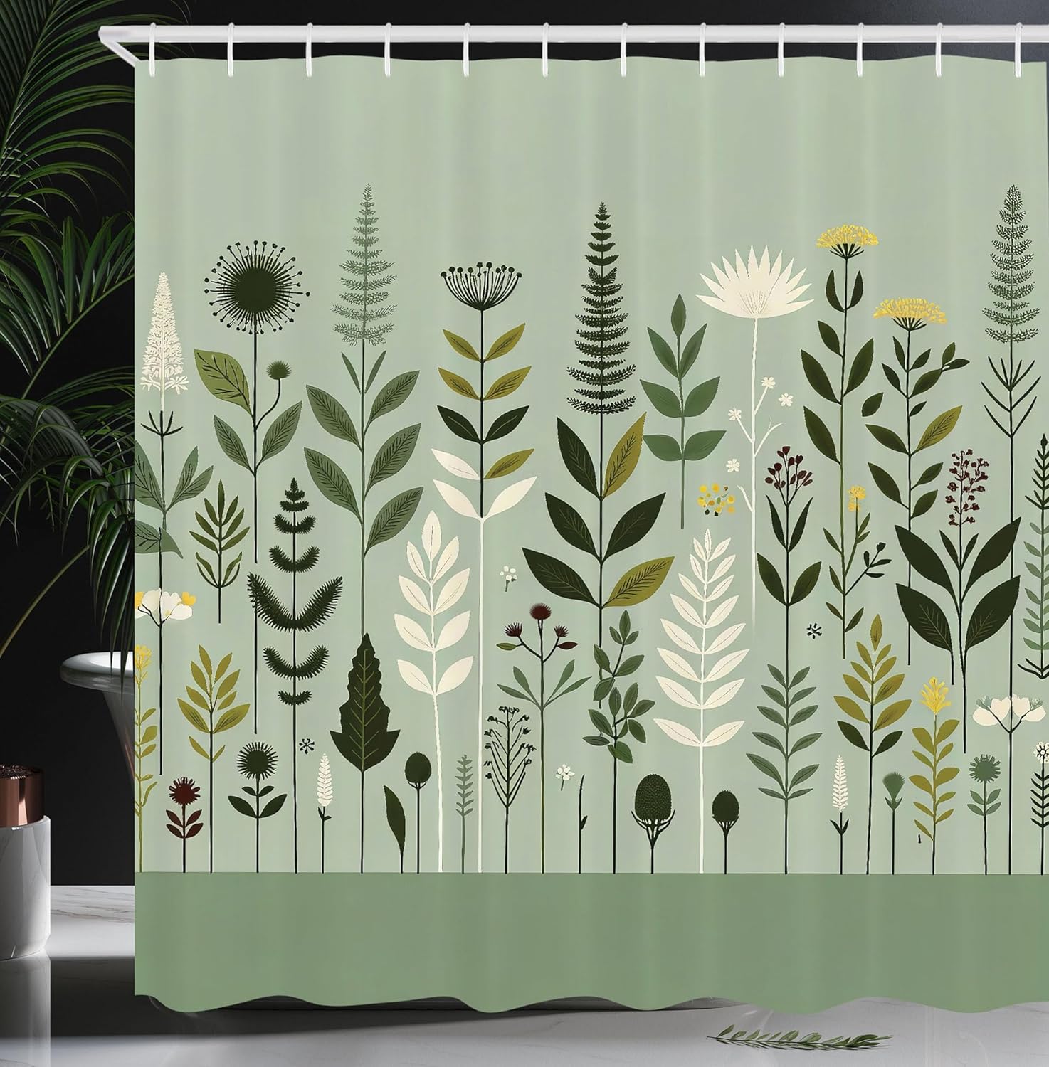 Ambesonne Monstera Shower Curtain, Depiction of a Botanical Garden in Scandinavian Style Monochromatic, Cloth Fabric Bathroom Decor Set with Hooks, 69" W x 84" L, Pale Green Coconut Fawn