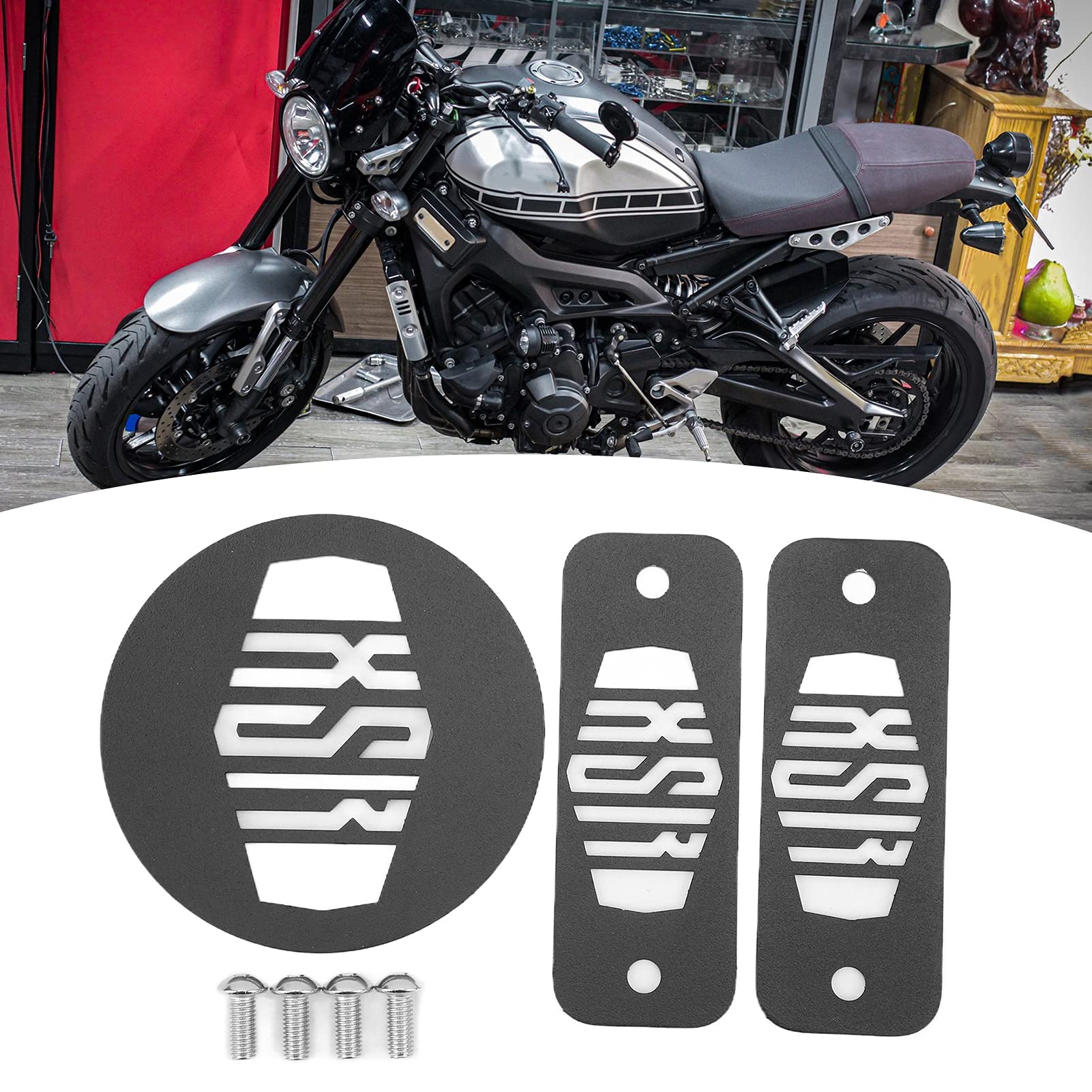 Akozon Coperchio Frizione Superiore, 3 Pezzi Coperchio Frizione Moto Superiore In Acciaio Inox Verniciato A Polvere Di Ricambio per XSR900 XSR 900 2016-2021(Nero)