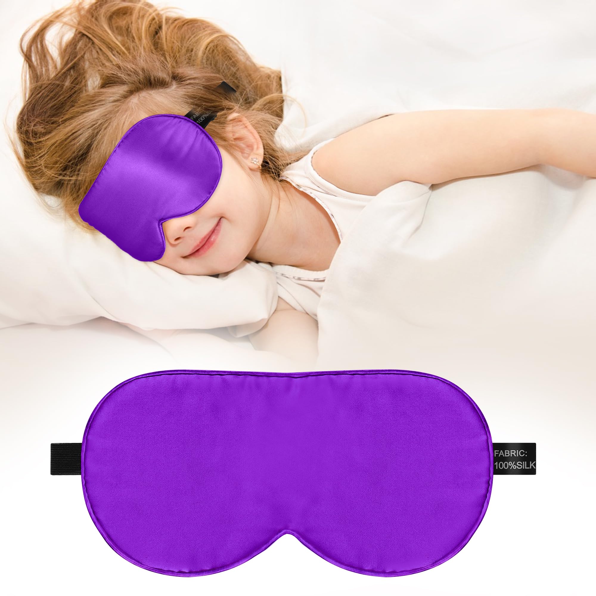 Kids Sleep Mask Eye Cover, 100% Real Natural Pure Silk Eye Mask with Adjustable Strap, Blindfold Kids Eye Mask for Sleeping, Eye Shade for Boys Girls