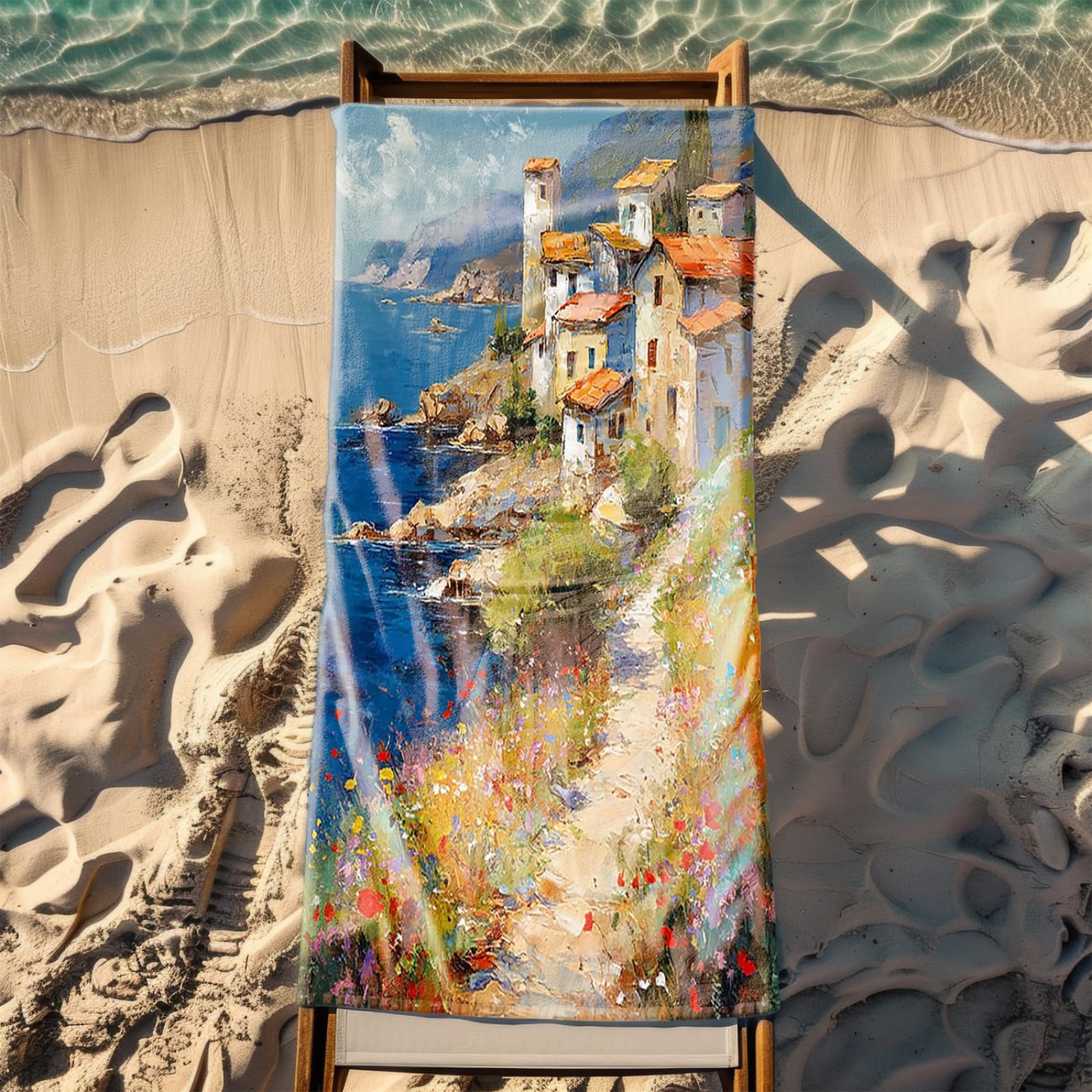 Tapis de Plage XXL Anti Sable Fleurs en Bord De Mer Serviette Piscine Adulte,Natte De Plage Pliable, Voyage Accessoires De Plage Camping,Serviette de Bain Personnalisée