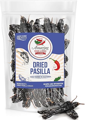 Pasilla Chiles Secos 1LB (16oz) - Grapa en la cocina mexicana topos, salsas, guisos, salsa. Calor suave - Sabor picante y punget