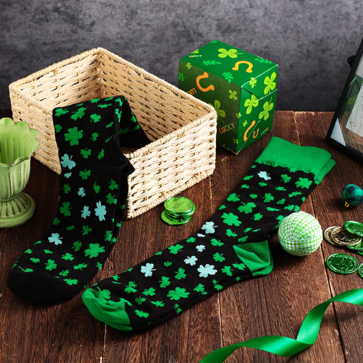 Tarpop 2 Pairs St. Patricks Day Socks Fun Novelty Irish Black Green Shamrock Dress Socks For Women Men - Image 4