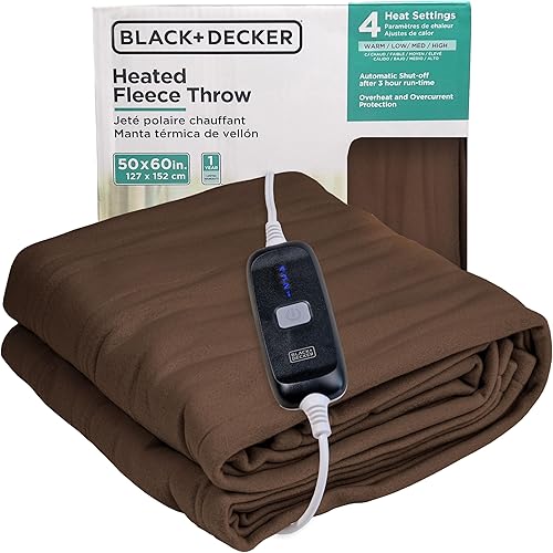 BLACK+DECKER Manta eléctrica de forro polar con calefacción, 50 x 60 pulgadas con 4 ajustes de calor y apagado automático de 3 horas,