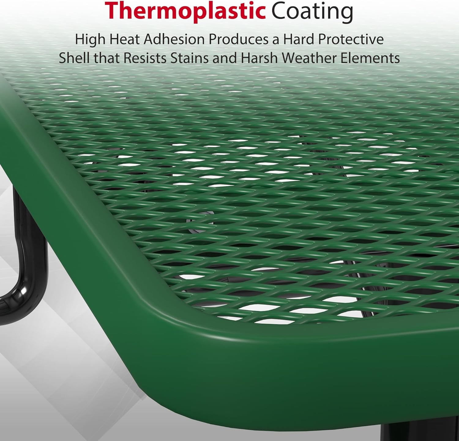 Leisure Craft Metal Picnic Table with Bench - 8 ft Rectangle Outdoor Dining Table for 8, Umbrella Hole, Weatherproof Heavy Duty Thermoplastic Coating, Commercial Grade Furniture Made in USA - Green