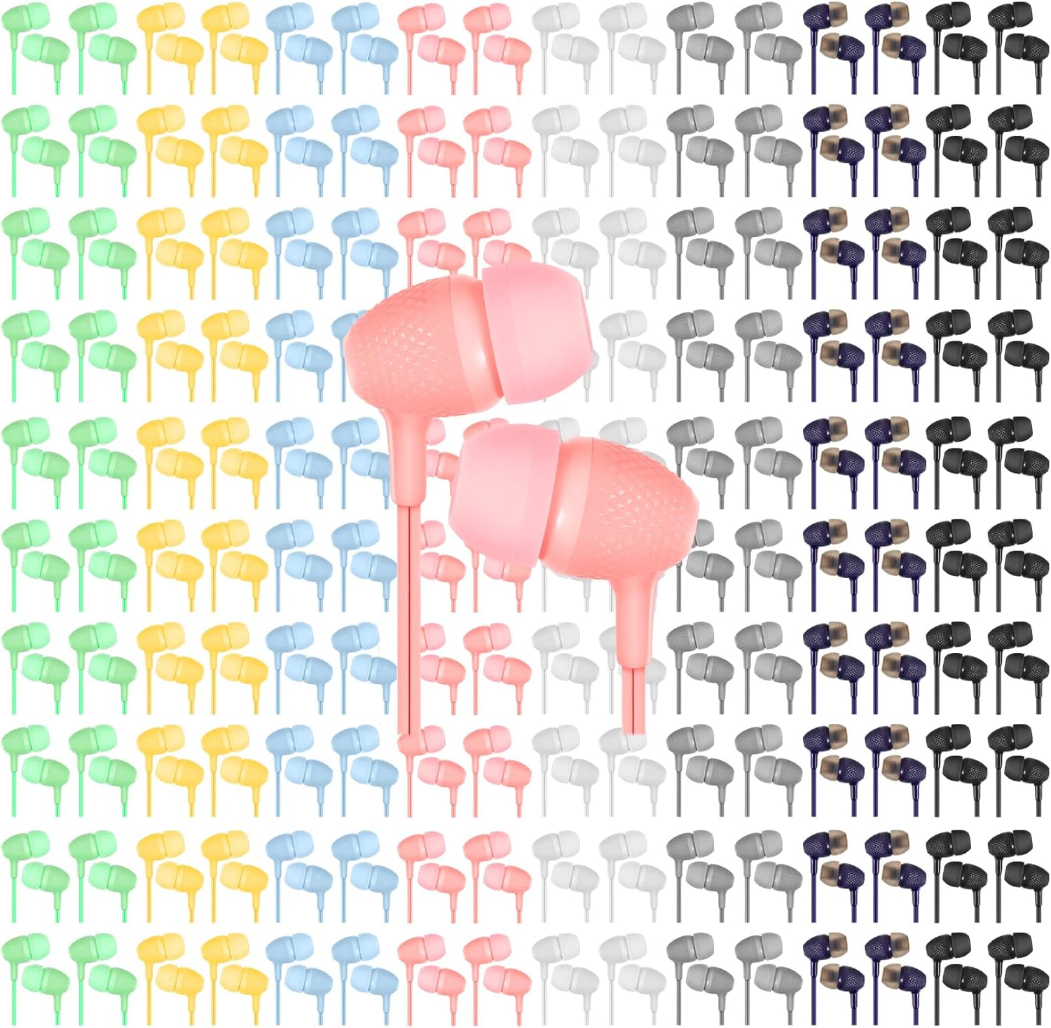 Xuhal 300 Pack Earbuds Bulk Macaron Colors Mixed Earphones 3.5 mm Classroom Headphones Earbuds Wired in Ear Headphones for Schools Classrooms Students Teens Children Gift and Adult