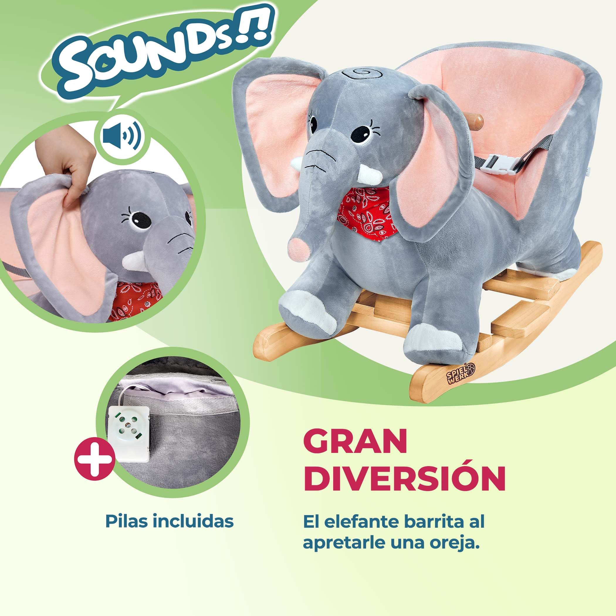 Spielwerk® Elefante Balancín Mecedora Bebe Animales de Juguete Peluches Felpa Suave Sonido Regalos Originales Bebes 1 Año Columpio Infantil