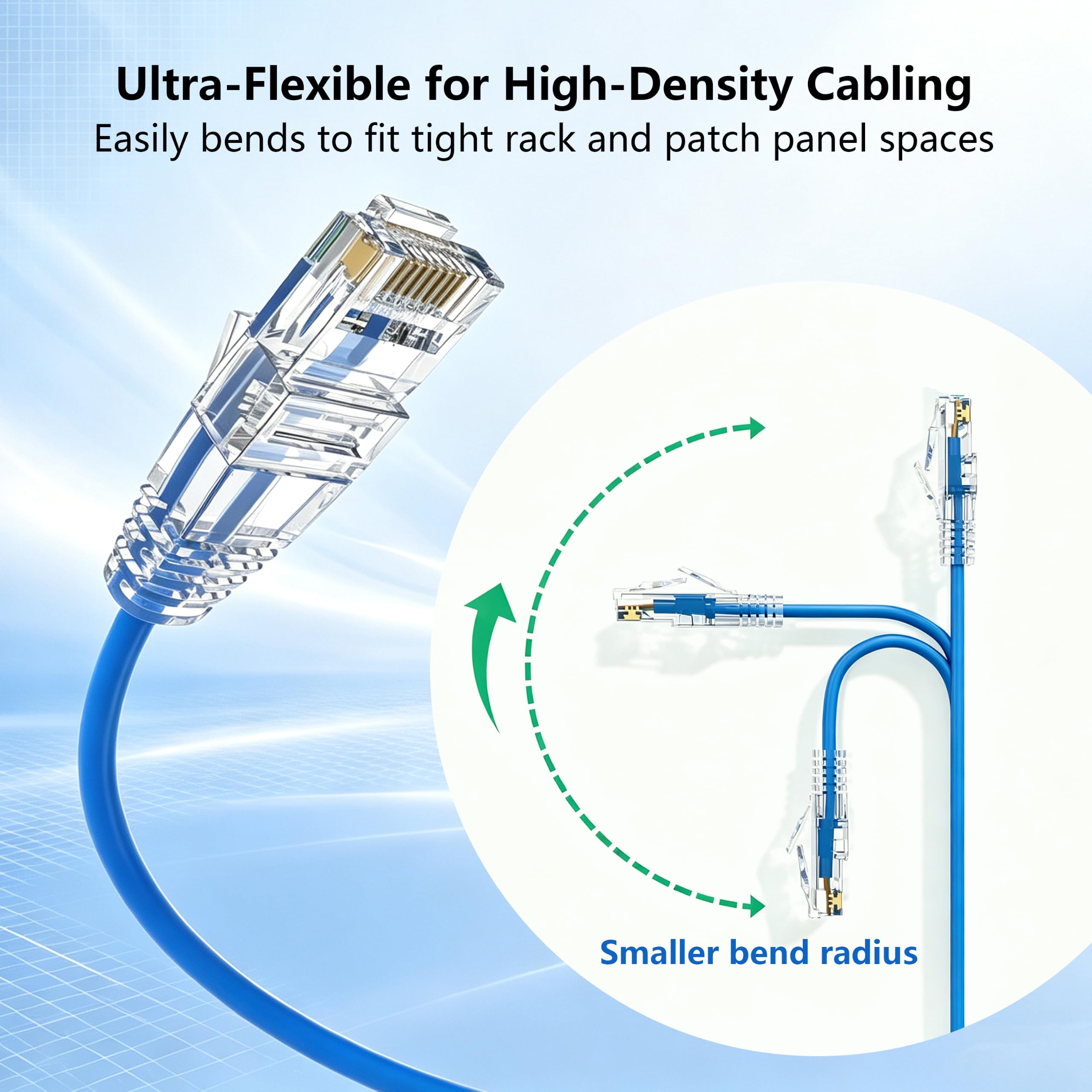 Cat6A kabel Ethernet, 91 cm, wąski kabel krosowy Cat-6A, 10 g, RJ45, UTP, 28 AWG, czysty drut miedziany do panelu krosowego do przełącznika, routera, modemu, 50 sztuk