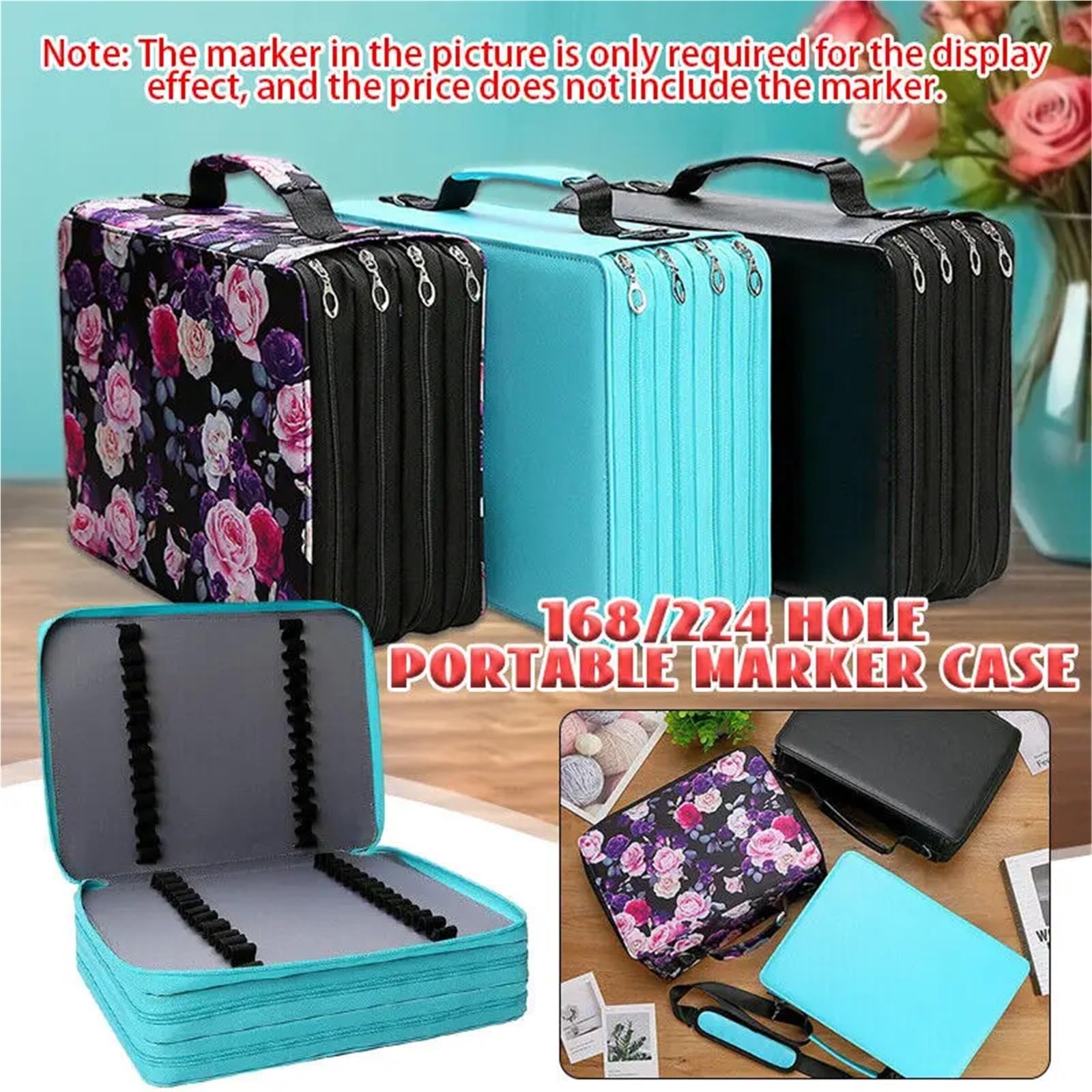 Porta Pennarelli 1PSC 168/224 Foro Astuccio for matite Portapenne Pennarello di grande capacità Borsa di stoccaggio antiurto Borsa di cancelleria staccabile Organizzatore di penne Art Per Ufficio(Blue