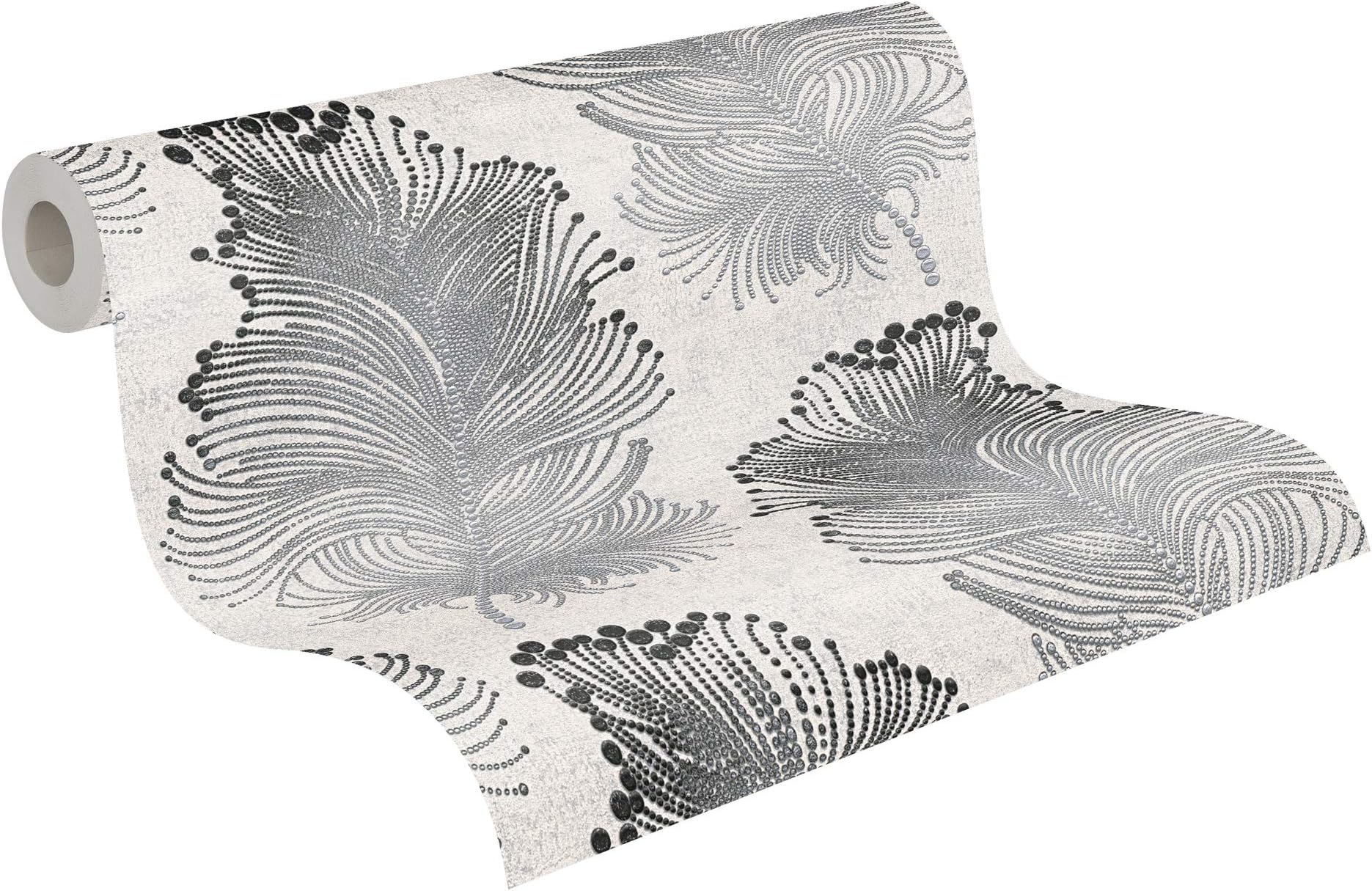 Black and Silver Feather Vinyl Wallpaper 96045-6