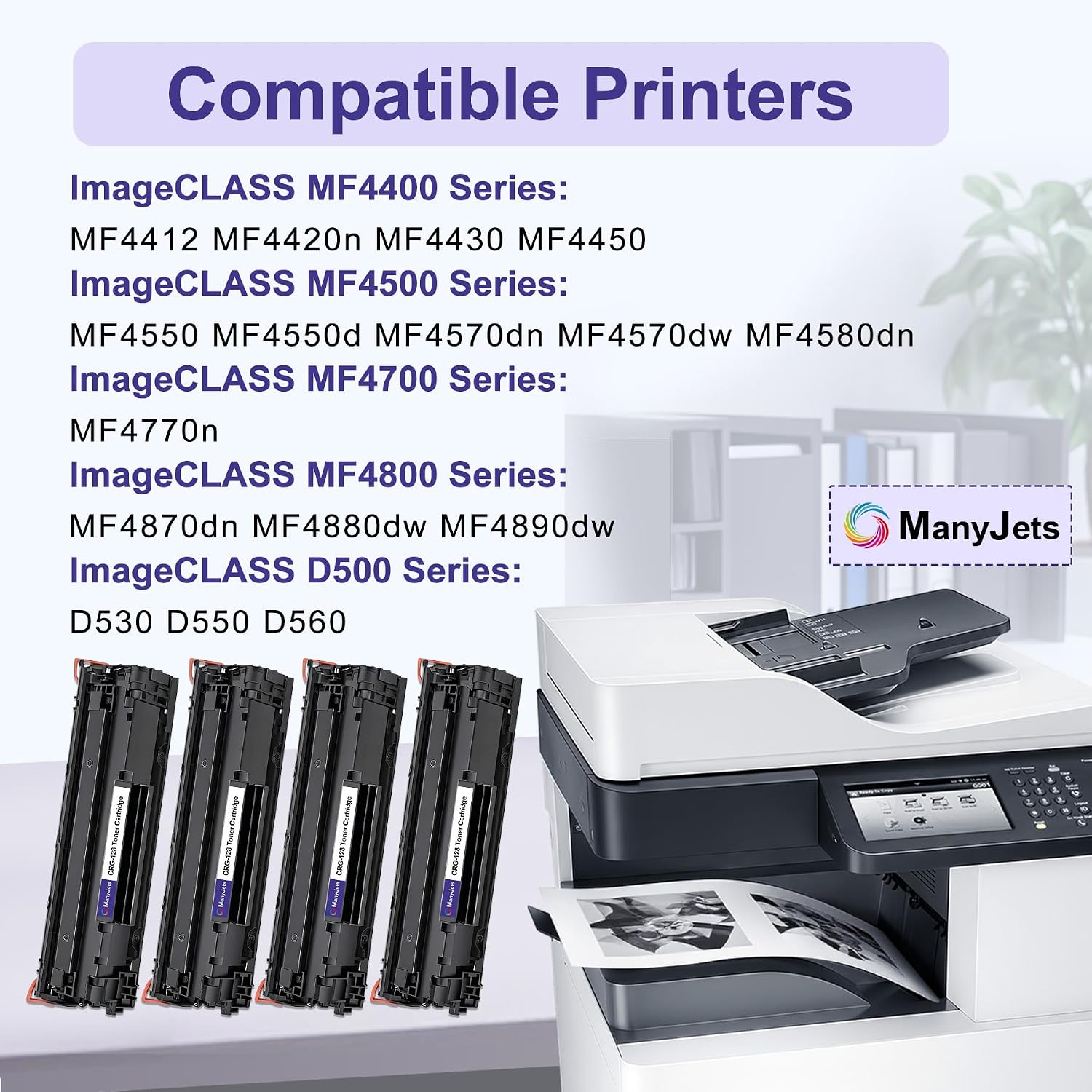 4 Pack 128 Black Toner Cartridge Replacement for Canon 128 CRG-128 CRG128 to use with ImageCLASS D530 D550 MF4570dw MF4770n FaxPhone L190 L100 Printer (4 Black,High Yield)