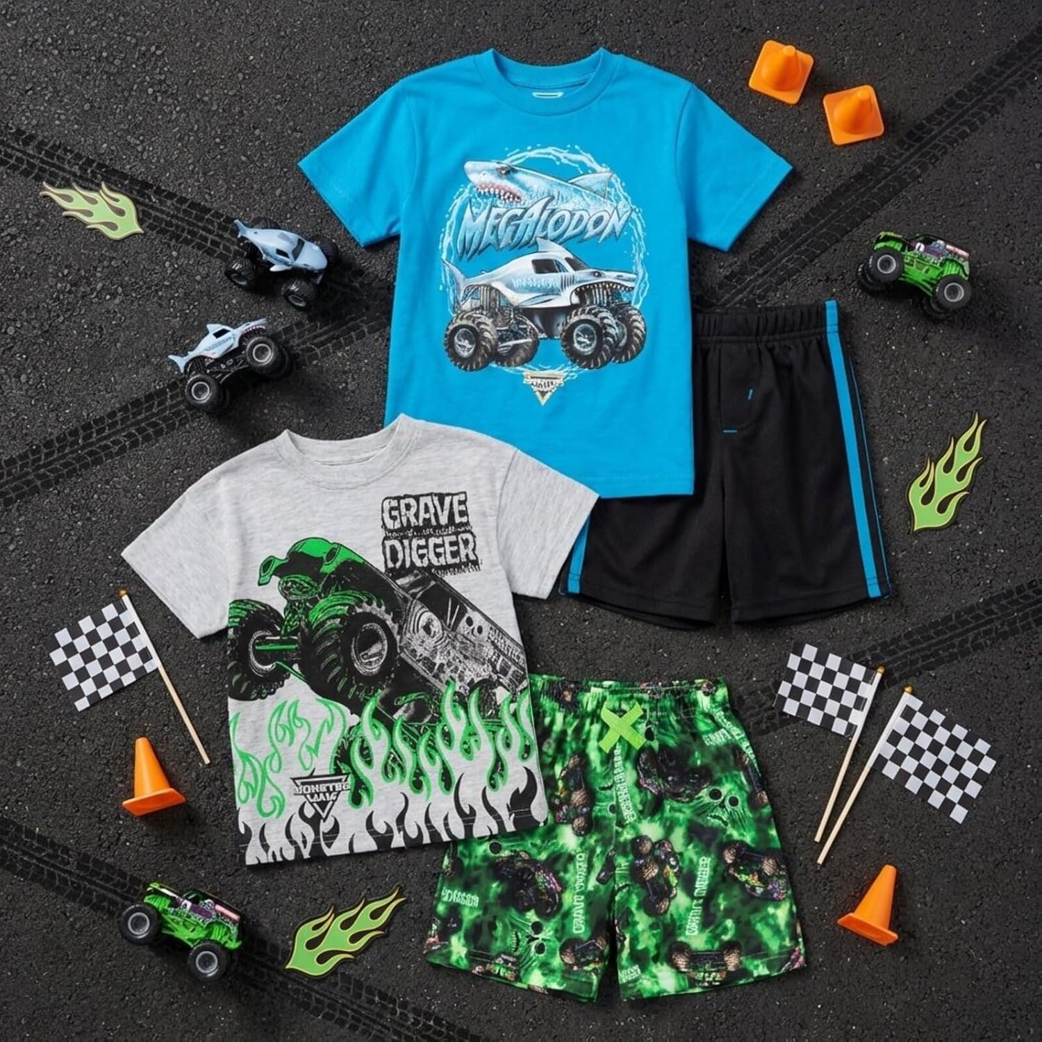 Monster Jam Boys' 2-Piece T-Shirt and Shorts Set Toddler to Big Kid