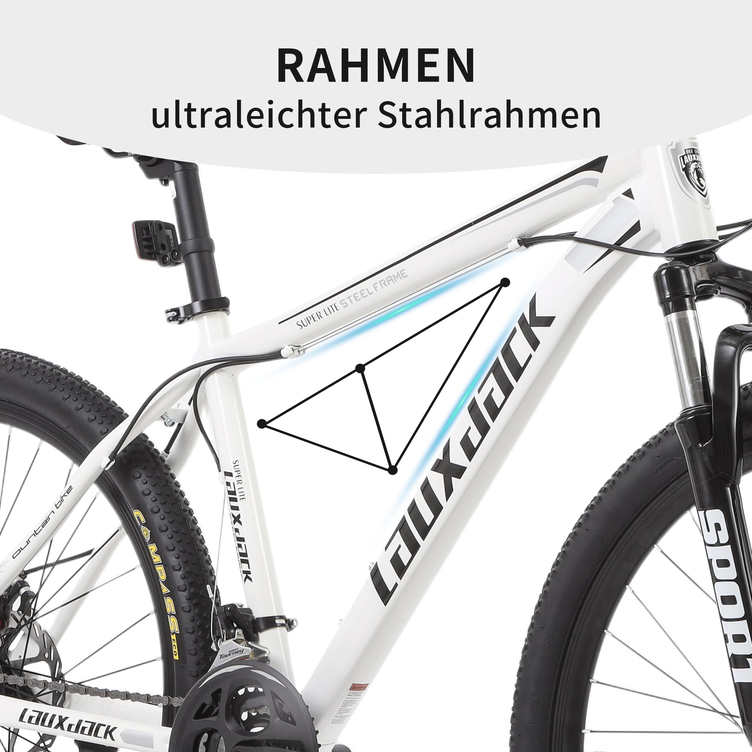 Rower górski MTB 28", męski, 21-biegowa przerzutka Shimano, stalowa rama diamentowa, 45 cm, widelec amortyzowany, hamulce tarczowe, rower hardtail dla dorosłych, biały
