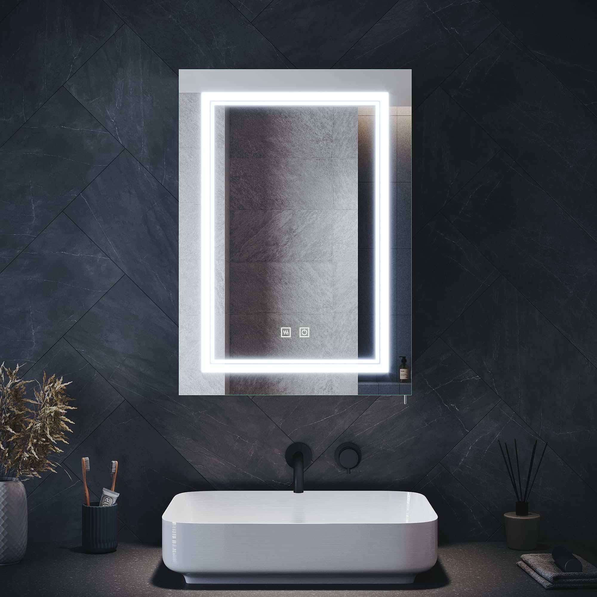 ELEGANT 500 x 700mm Mirrored Bathroom Cabinets Wall Mounted with Shaver ...