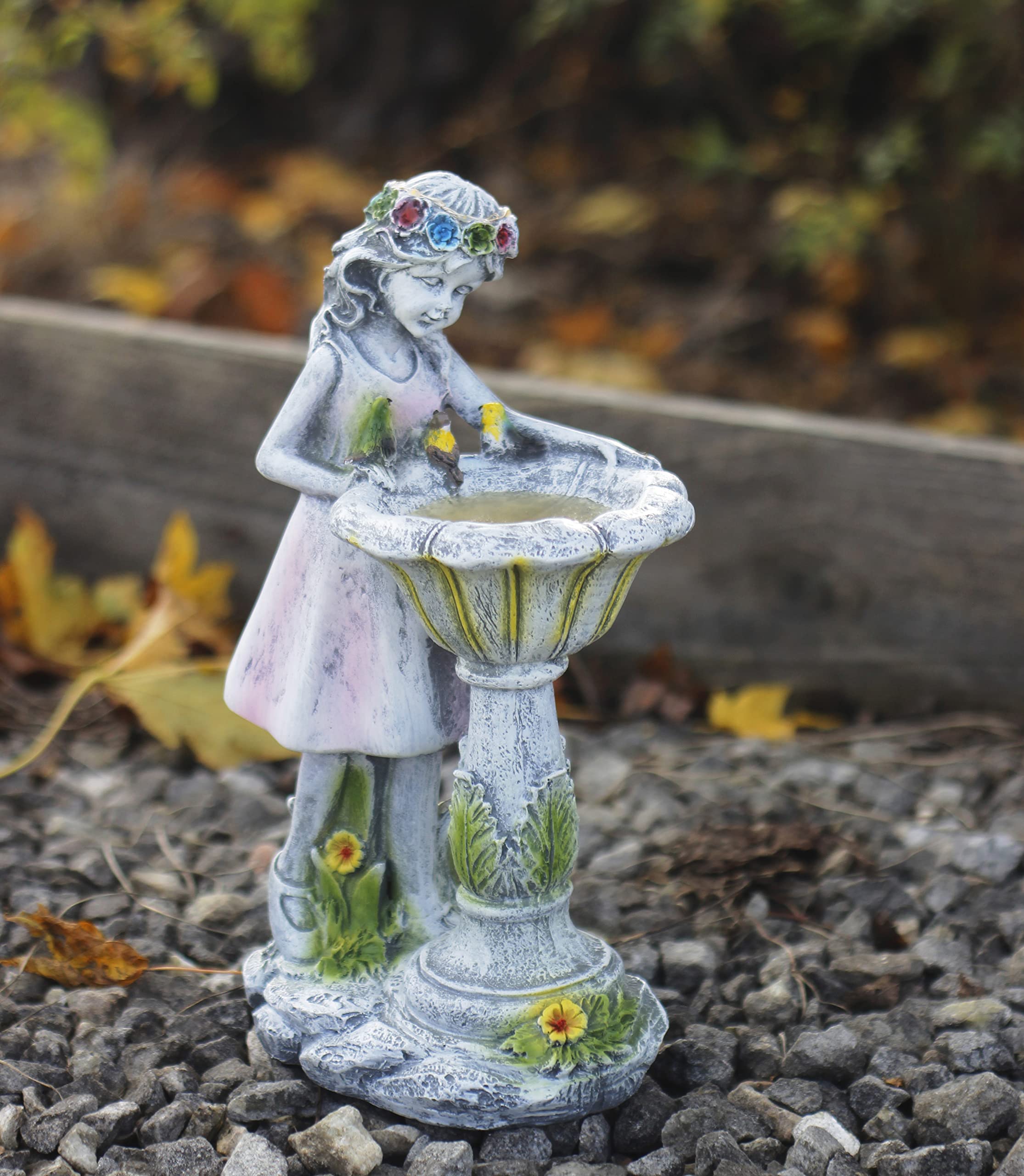 Garden Mile Girls Stone Solar Statue Garden Ornaments Outdoor Fairy Decorations Waterproof Resin Sculpture With Solar Lights Outdoor Garden Ornament Effect Resin Led Lights Decor For Patio
