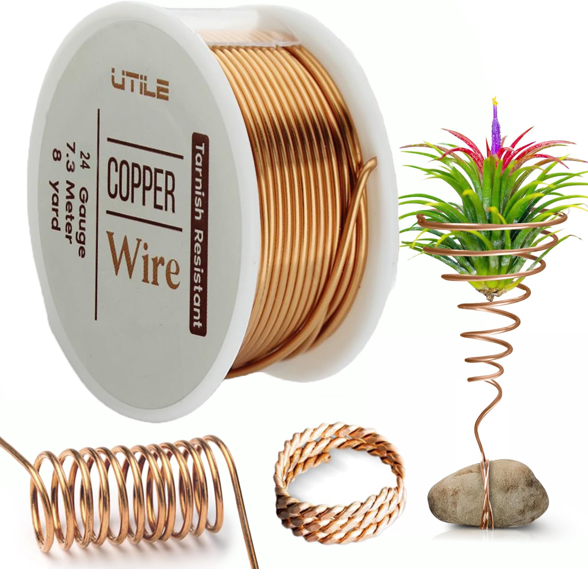 UTILE 22 Gauge 24 ft 99.9% Pure Soft Copper Wire for Electroculture Gardening, Jewelry Making, Crafting Wire Bendable, Plant Wire (Copper 22)