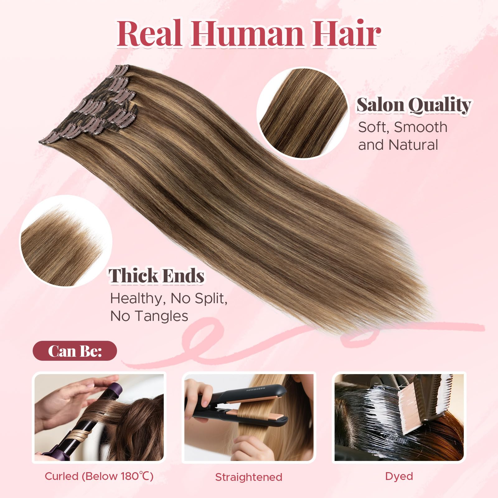 MY-LADY Extensiones Pelo Natural Clip 8 Piezas 35cm Extensiones de Cabello Clip Natural con Doble Costura para Volumen Completo Mujeres(#4P27 Brun Moyen/Blond Foncé, 120g)