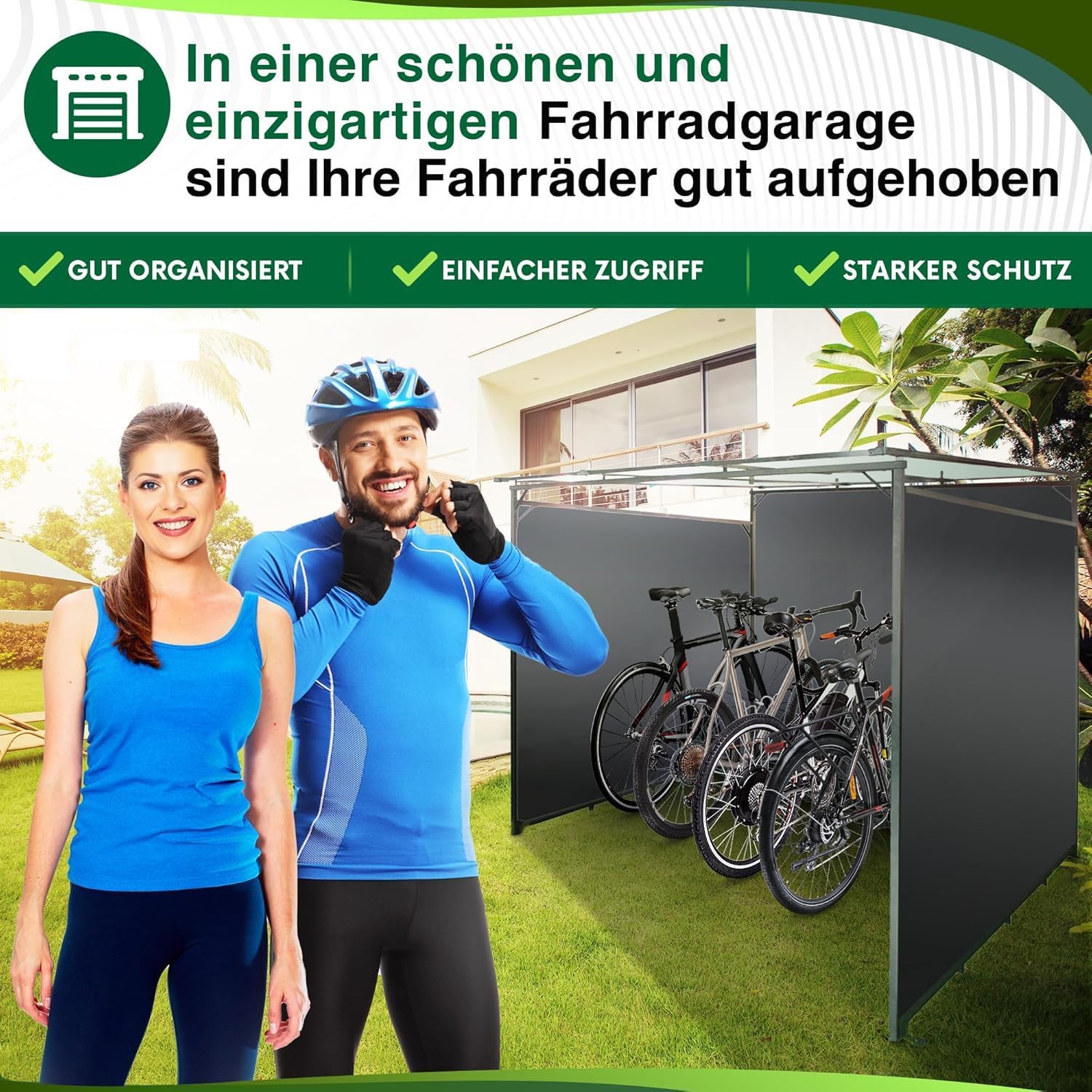 WIELS® Fahrradgarage 4 Fahrräder - Fahrradunterstand 190x188x190cm - Metall Fahrradschuppen - Zeltgarage - Fahrradbox - Bicycle Parking
