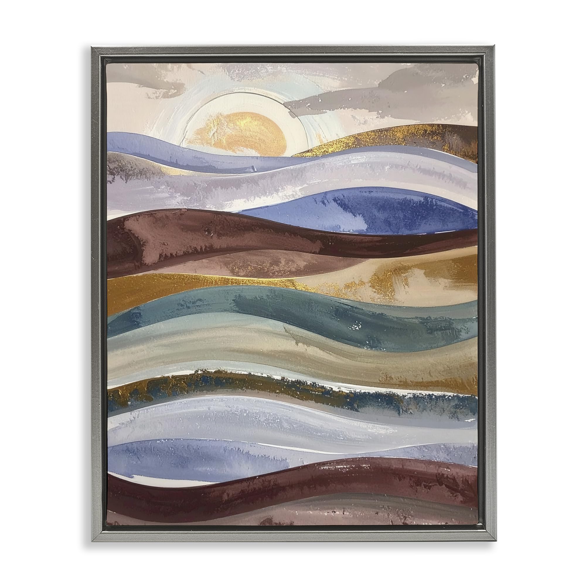 Stupell Industries 'Layered Ocean Flow', Floating Frame Canvas Art, Gray, 17 x 21 Inches, Easy to Hang and Sturdy, Made in USA, by Alonza Saunders