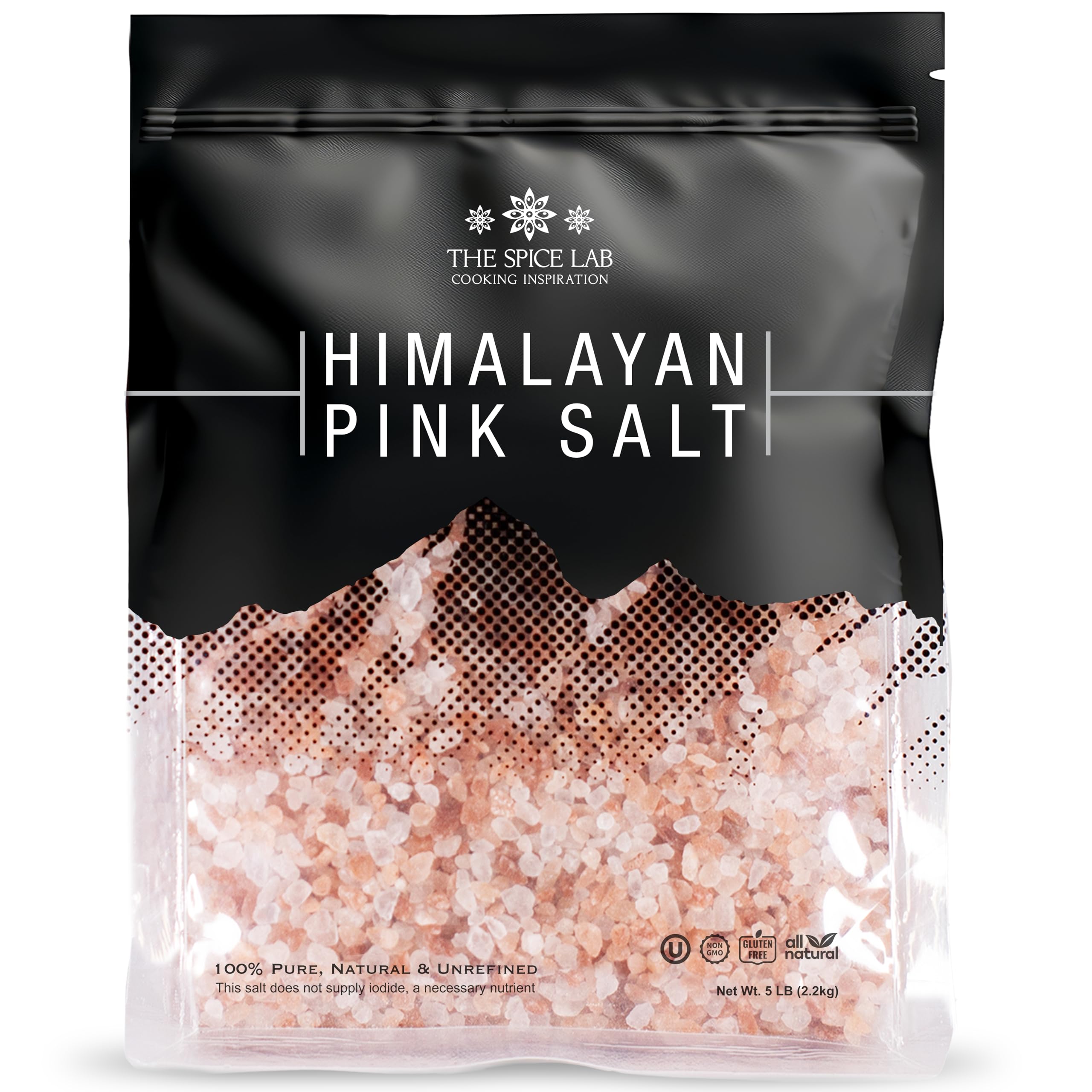 Pink Himalayan Salt - Coarse 5 Pound - Himalayan Salt is Nutrient and Mineral Dense for Health - Gourmet Pure Crystal Kosher & Natural Certified