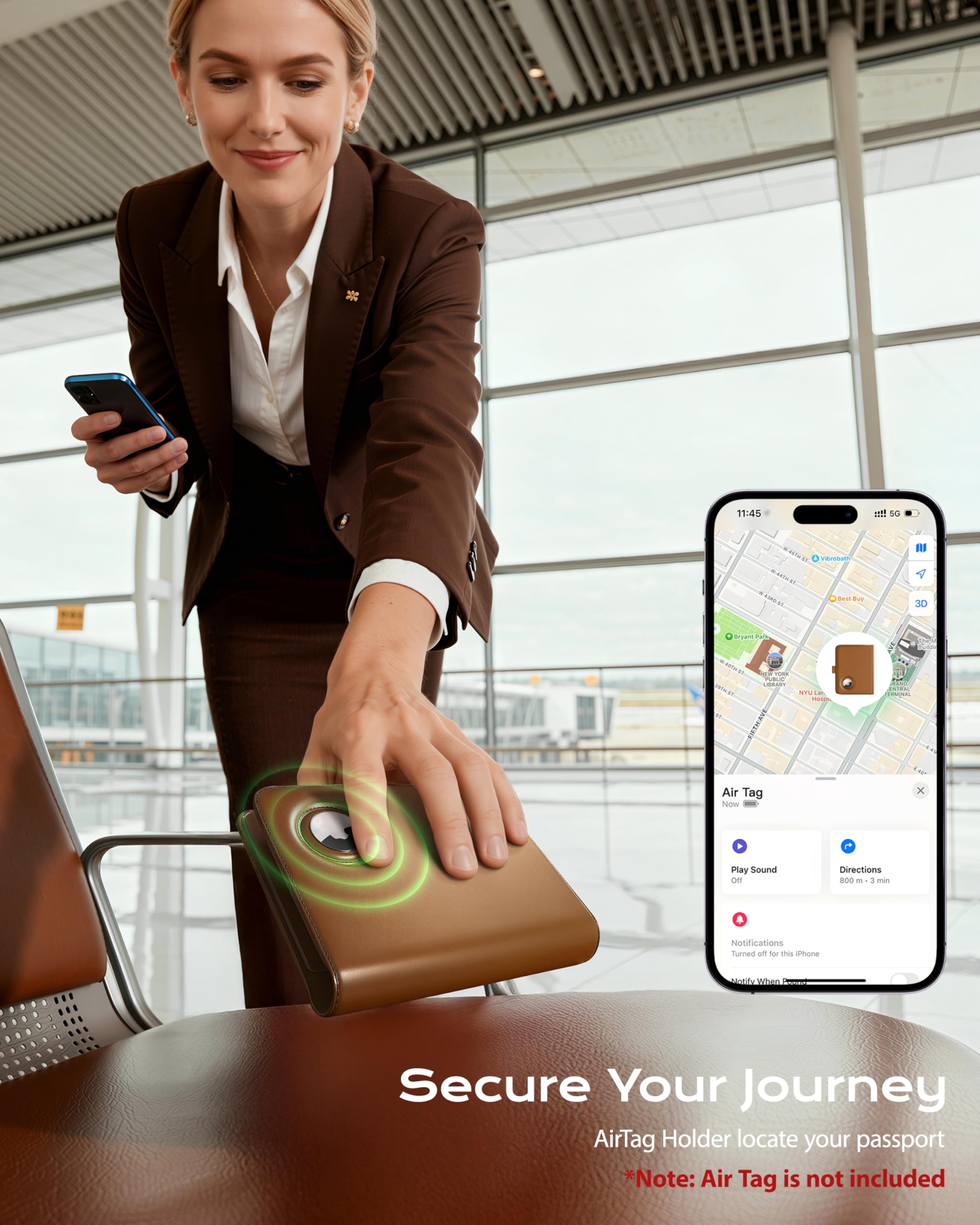 Stouchi Uchwyt na paszport AirTag, Brązowy, Compact, Uchwyt na paszport brązowy