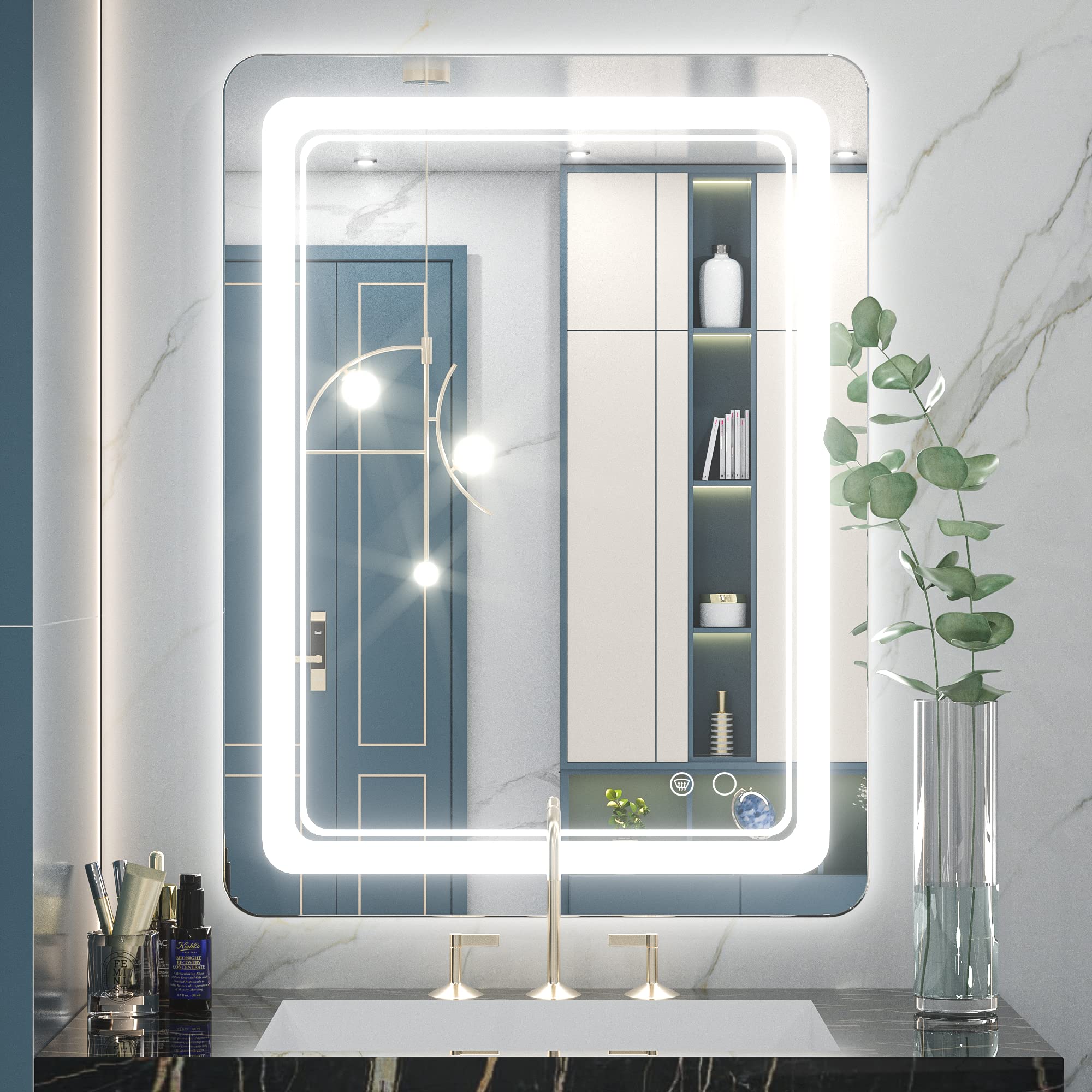 Keonjinn LED Mirror, 24 x 32 Inch Lighted Bathroom Vanity Mirror with Lights, Wall Mounted Anti