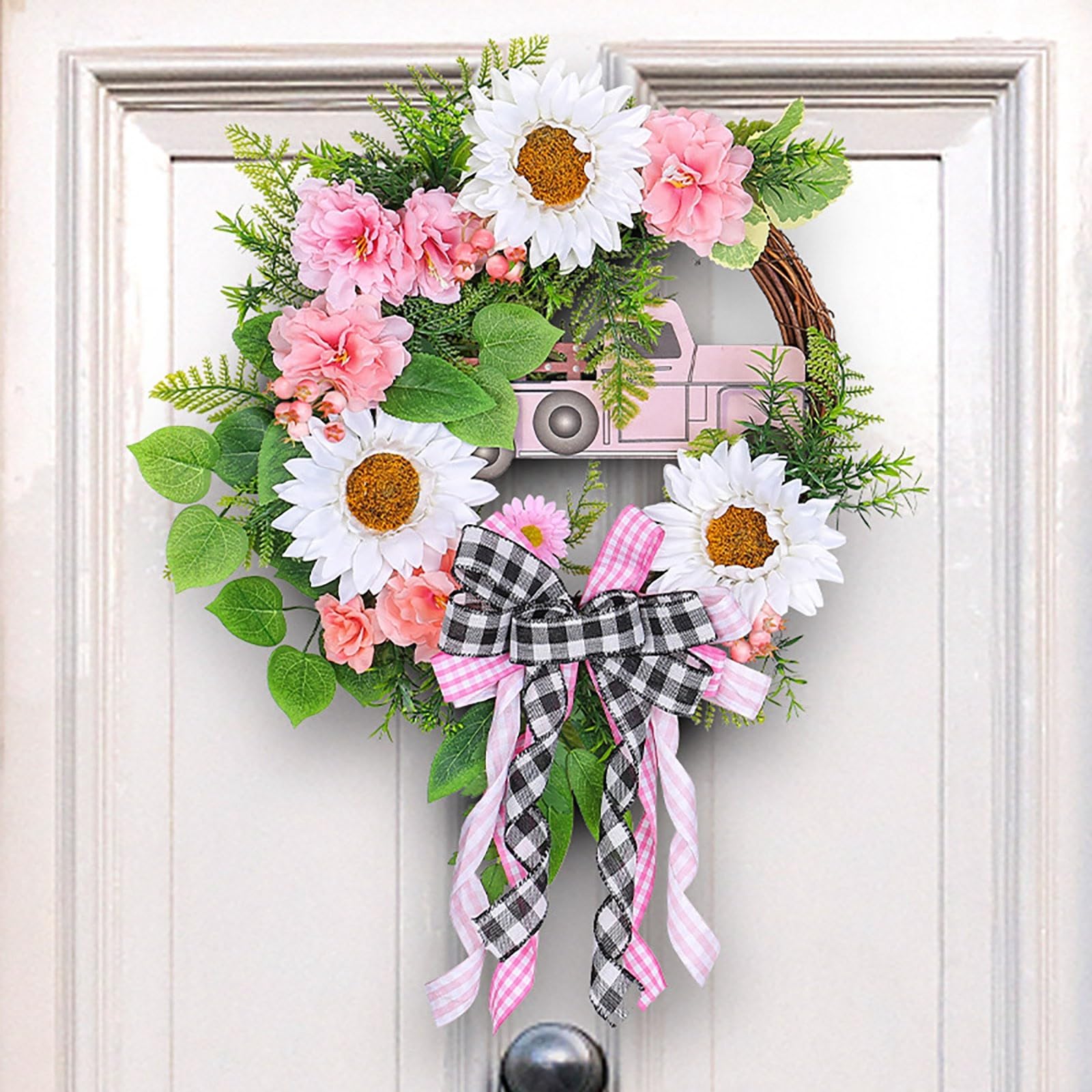 Ghirlanda artificiale primaverile per porta d'ingresso, ghirlanda primaverile con lavanda per la decorazione della casa primaverile ed estiva per esterni, ghirlanda da appendere per parete, finestra